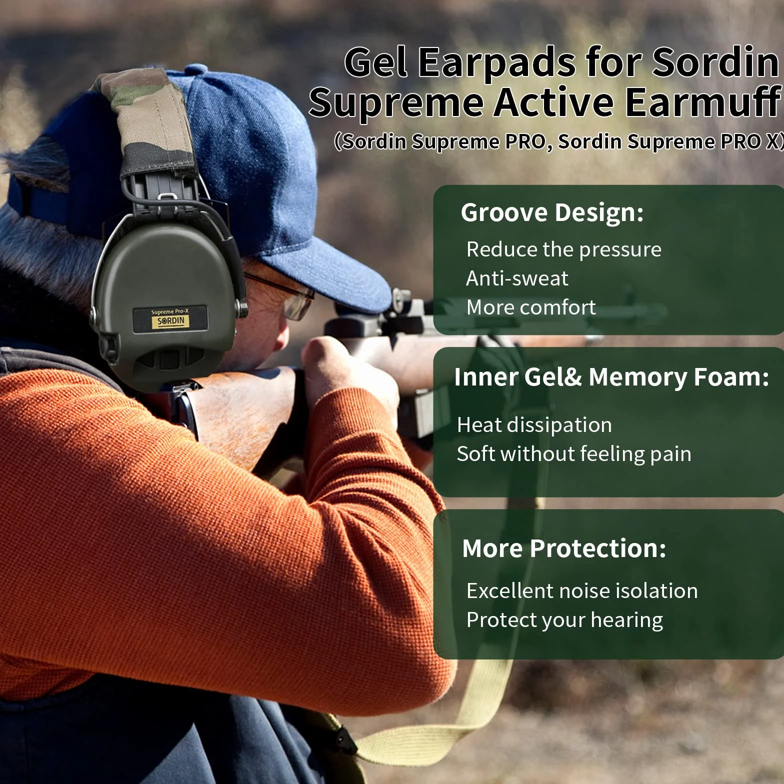 Poduszki na uszy Sordin Supreme Pro X - zestaw uszczelek żelowych i poduszek do Sordin Supreme Active Ear Muff Series - 1 para