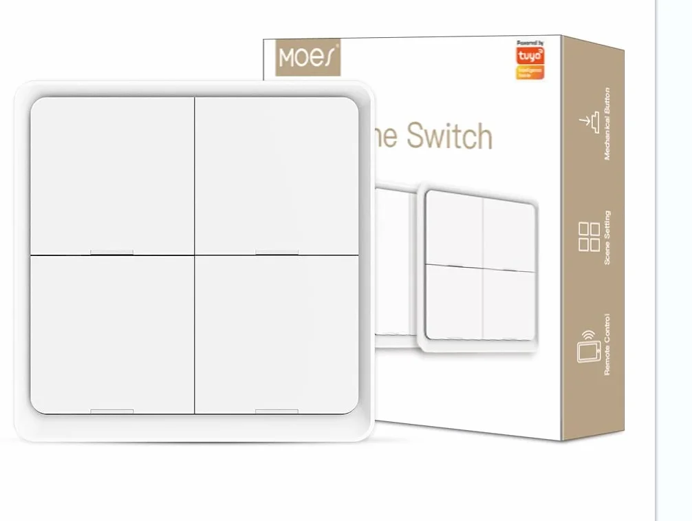 MOES ZigBee Tuya Smart Device, 4 przyciski, 12 przełączania scenerii, Smart Home Automation, wymaga MOES ZigBee Gateway, bateria w zestawie, kolor biały