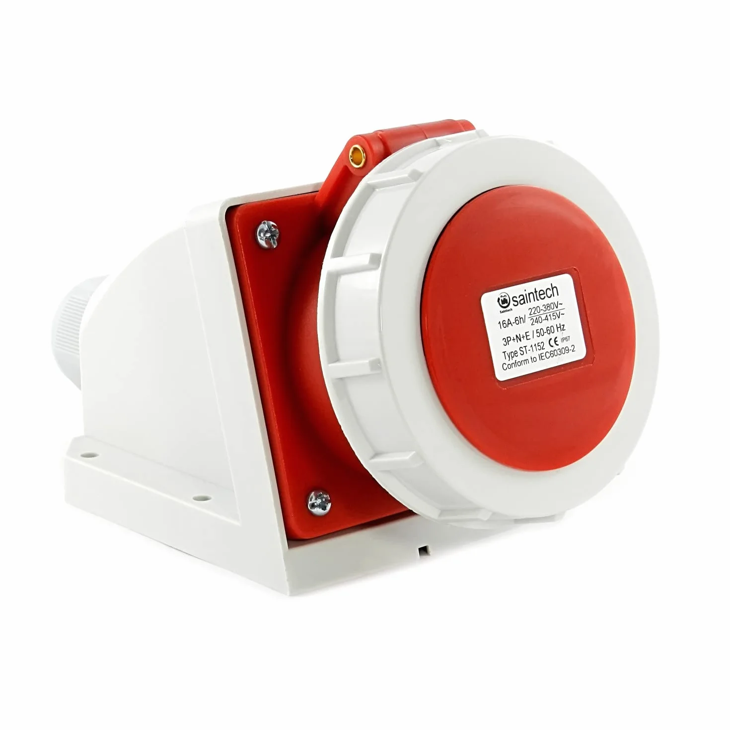 Wysokoprądowe gniazdko ścienne CEE do kabla 16 A 400 V IP67 5-pinowe gniazdo ścienne z zakręcaną pokrywą i pokrywą na zawiasach na zewnątrz 91643