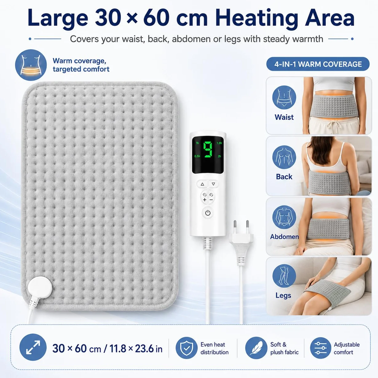 Koc Elektryczny 75W 30x60 cm Regulacja Temperatury 4-Poziomowy Timer Można Prać w Pralce