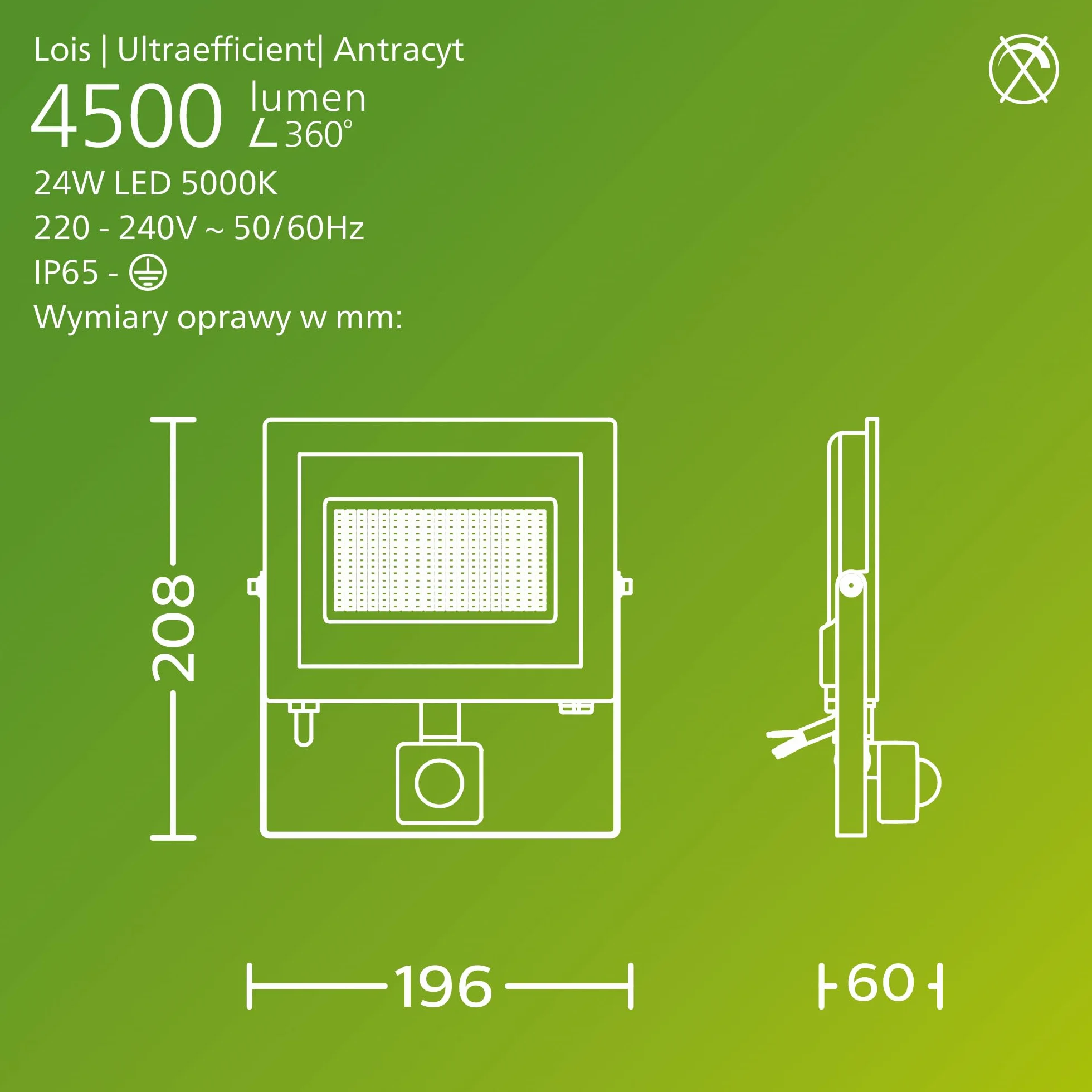 Philips Lois Zewnętrzna Lampa Floodlight z Czujnikiem, 24 W, 5000 K, Antracytowa