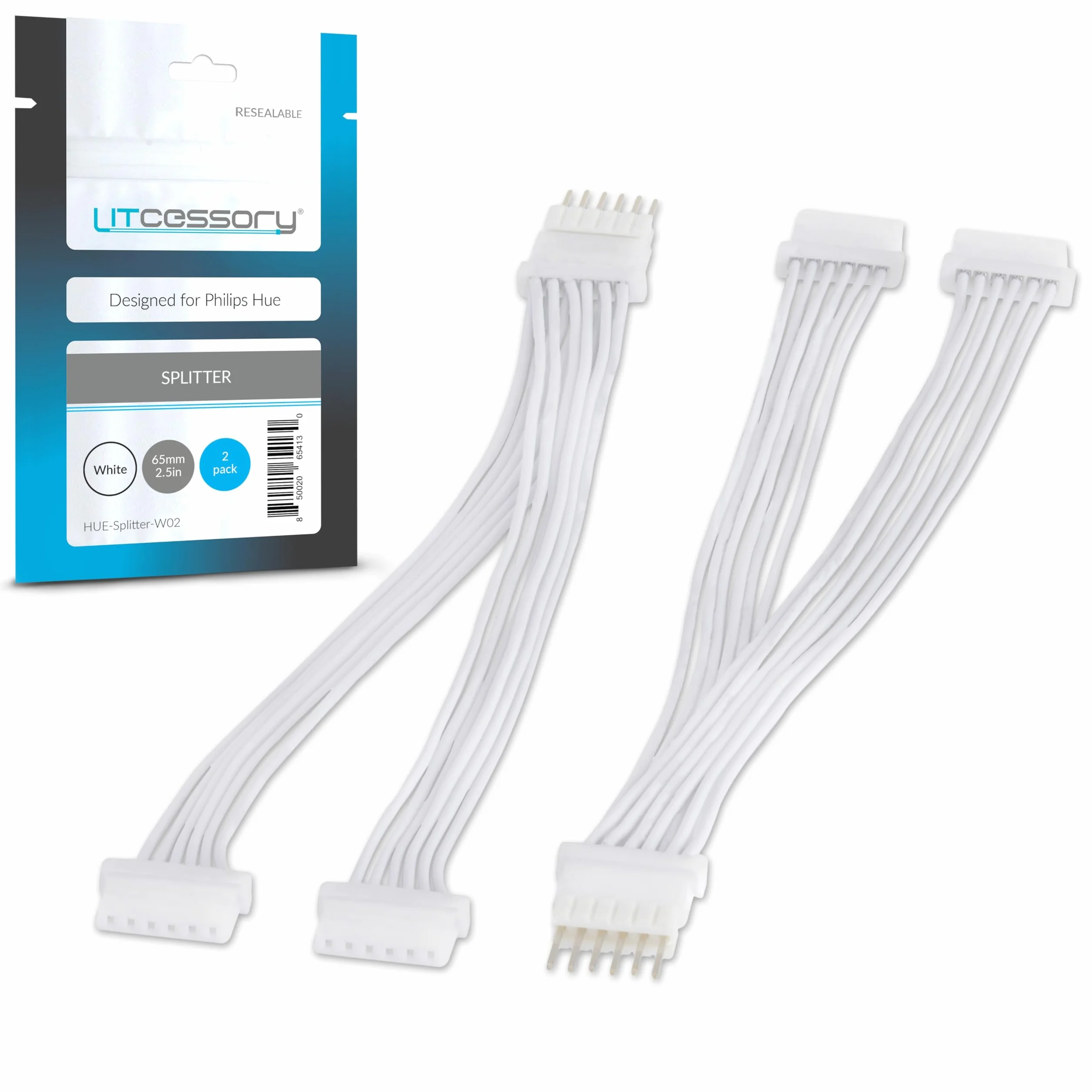 Litcessory Rozdzielacz dla Philips Hue Lightstrip Plus (2 Sztuk, Bialy - MIKRO 6-KOLEK V4 / Solo Lightstrip)