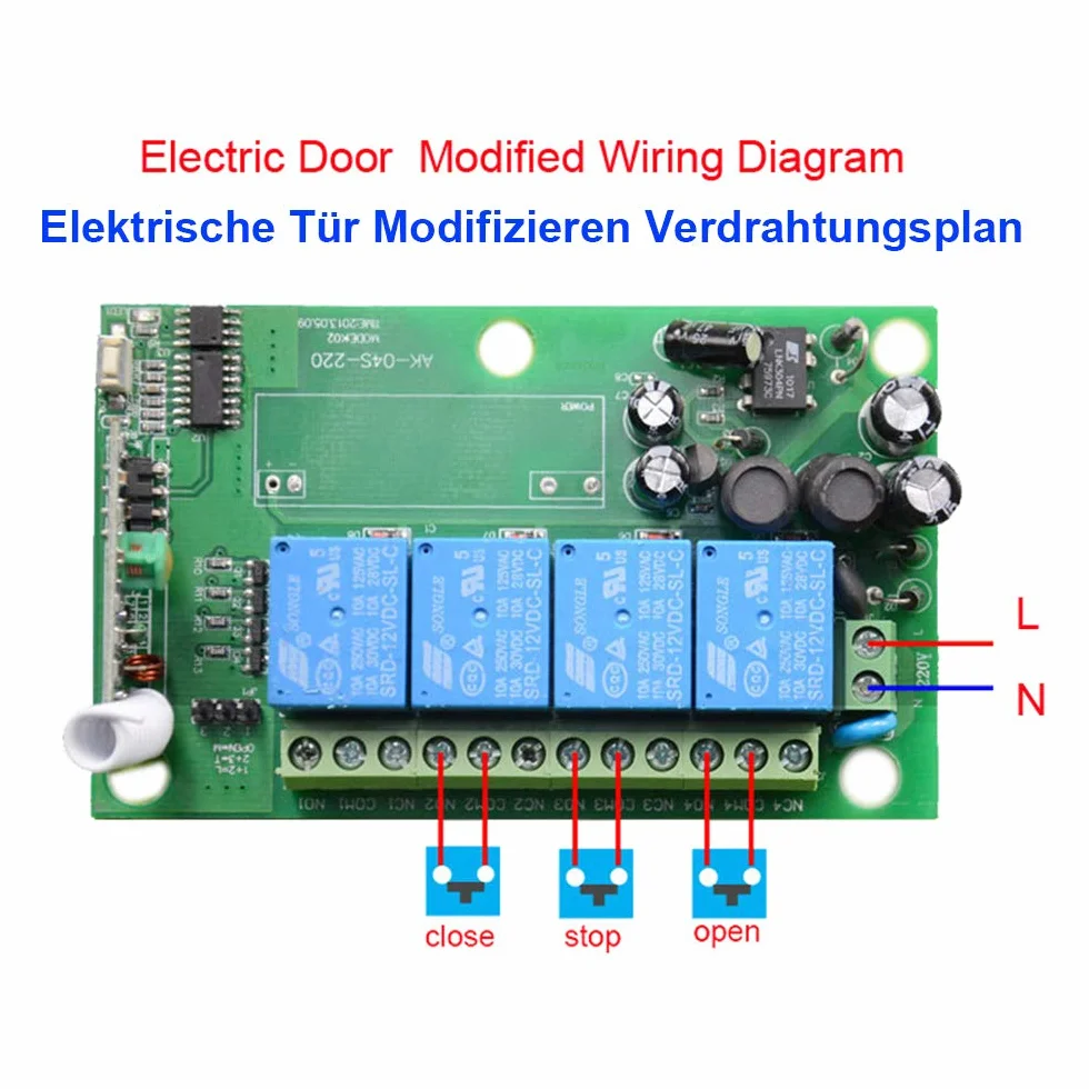 4-kanałowa AC 230V 10A pilot zdalnego sterowania z odbiornikiem z dwoma pilotami zdalnego sterowania, zasięg 200M, wyjście przekaźnikowe, przełącznik bezprzewodowy, przekaźnik sterowania pompą