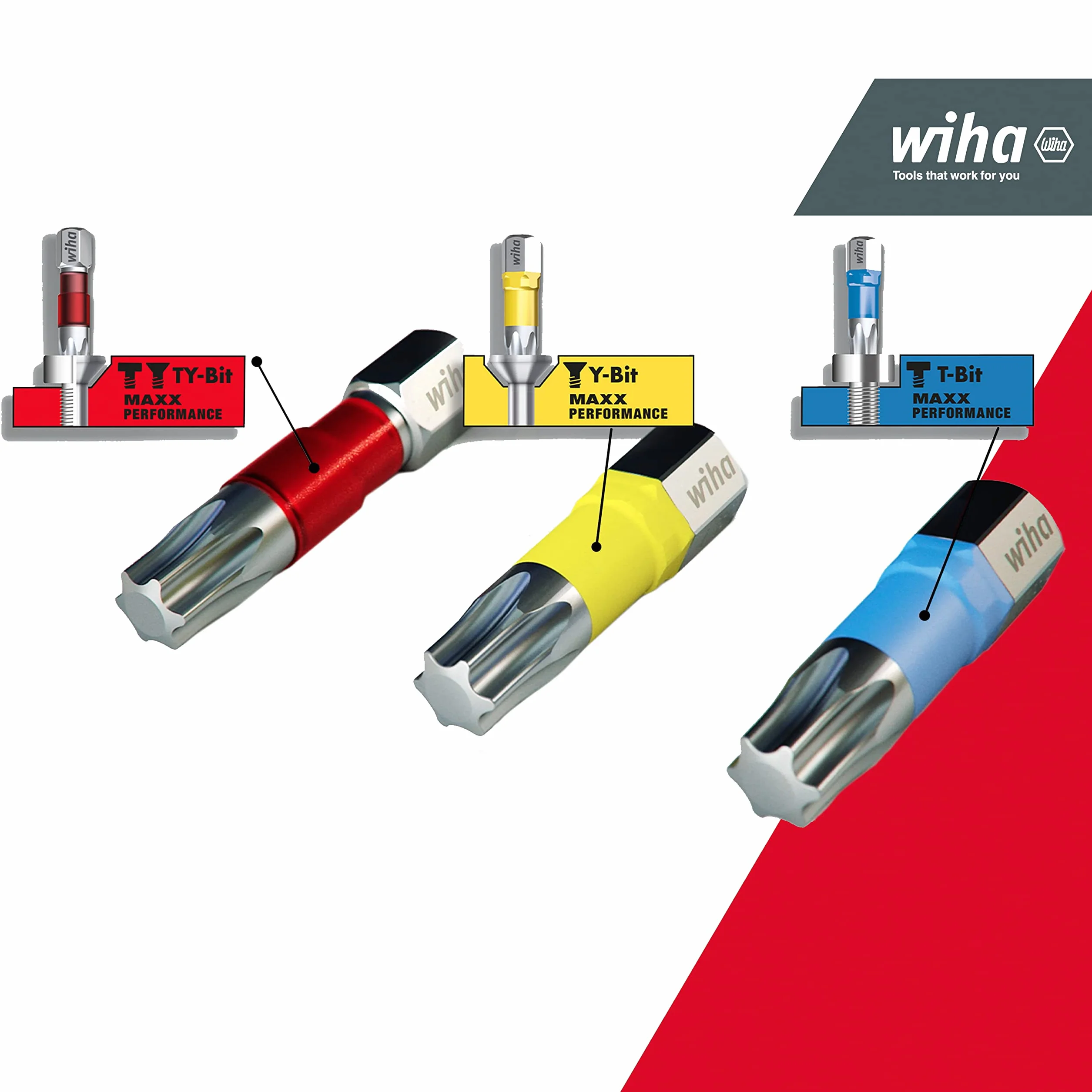 Wiha Zestaw bitów XLSelector T-Bit 50 mm (41831), 13-częściowy, zestaw bitów z magnetycznym uchwytem do bitów, akcesoria do wkręcania, bit do wkrętarki akumulatorowej, Bitbox Phillip/TORX®/ sześcioką