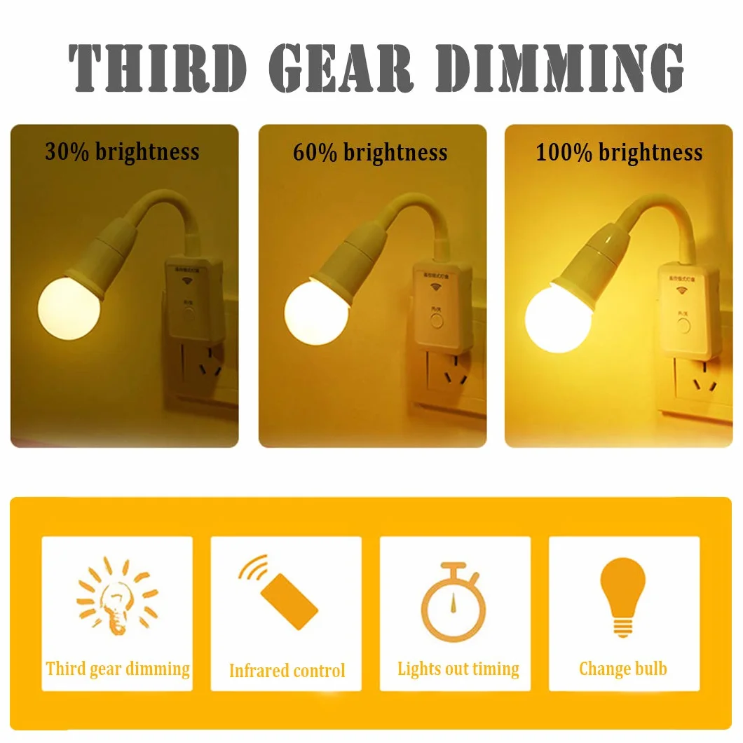 Inteligentny pilot zdalnego sterowania E27 lampa wtykowa adapter do sypialni elastyczna lampa ścienna typ UE wtyczka LED lampa ścienna adapter do gniazdka