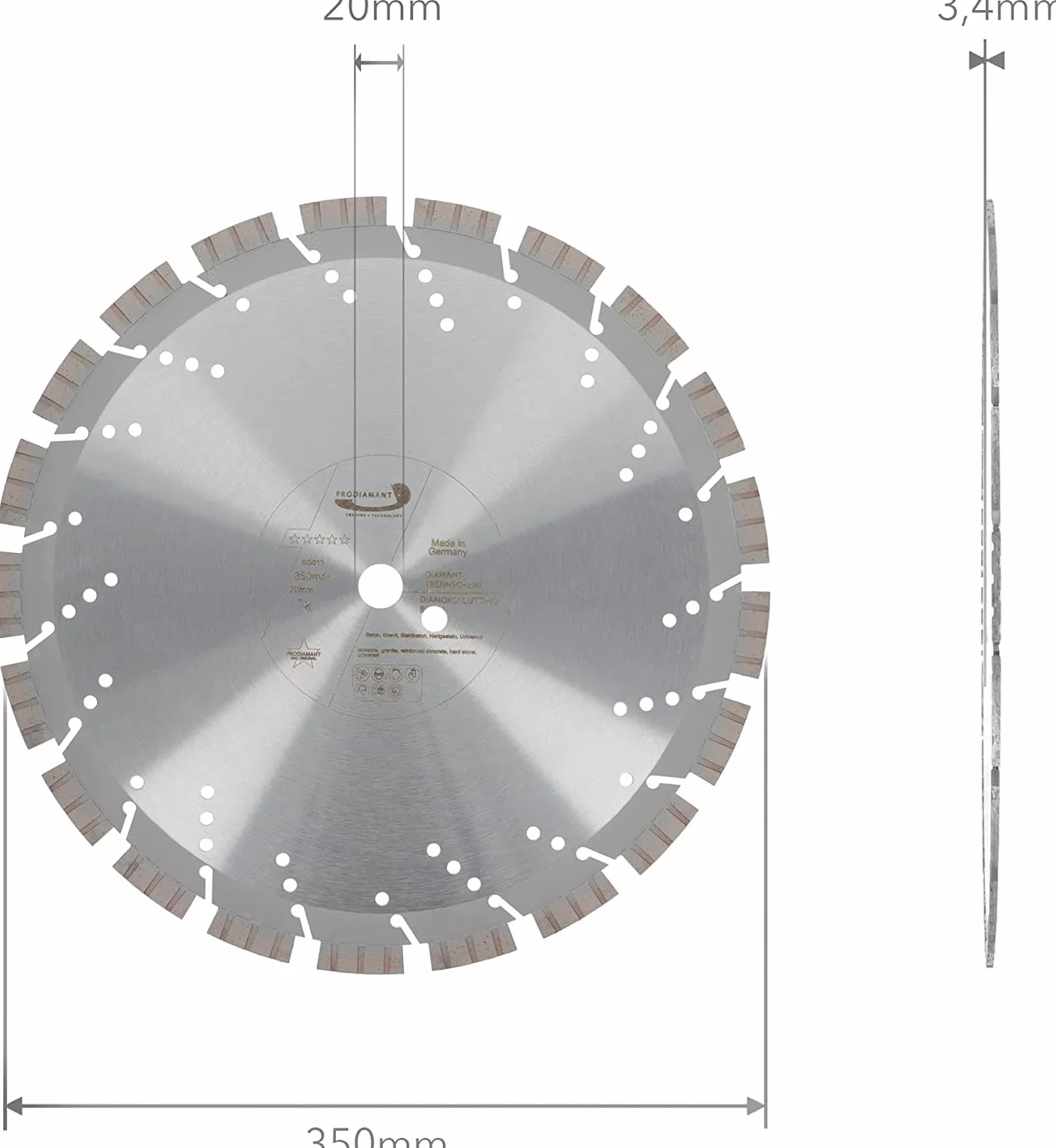 PRODIAMANT Profesjonalna diamentowa tarcza tnąca do betonu / granitu Oxx 350 mm x 20 mm diamentowa tarcza tnąca PDX82.118 350 mm do kamienia naturalnego, produktów betonowych, materiałów średnio-twardych i twardych