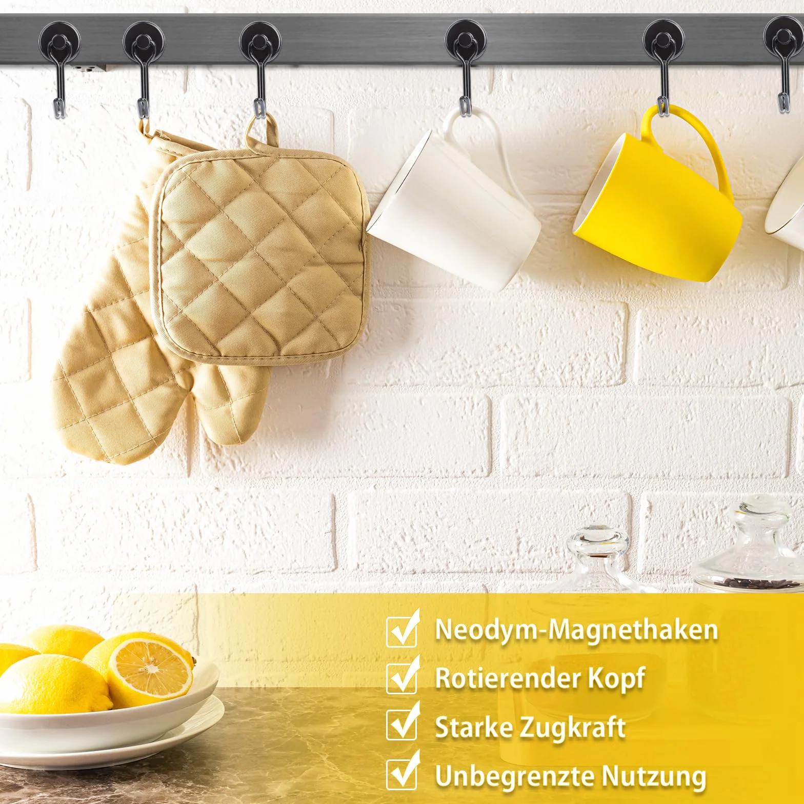 FPMYB 10 sztuk bardzo mocnych haczyków neodymowych 16 mm, nośność 9 kg, obracane o 360°, haczyki magnetyczne, do kuchni, grilla, na kemping, do szafki, biura, czarne