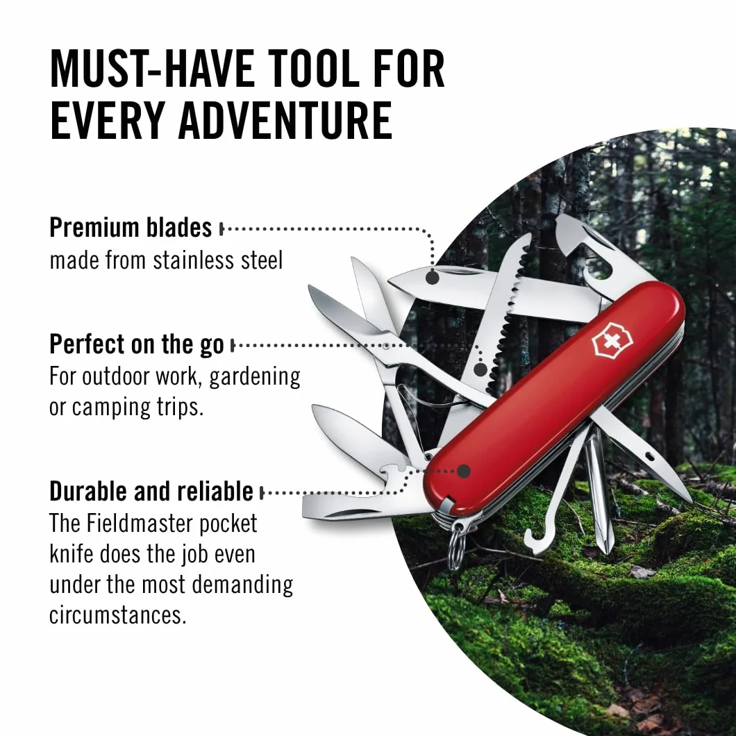 Victorinox scyzoryk Fieldmaster (15 funkcji, uniwersalny haczyk, otwieracz do puszek, nożyczki), czerwony