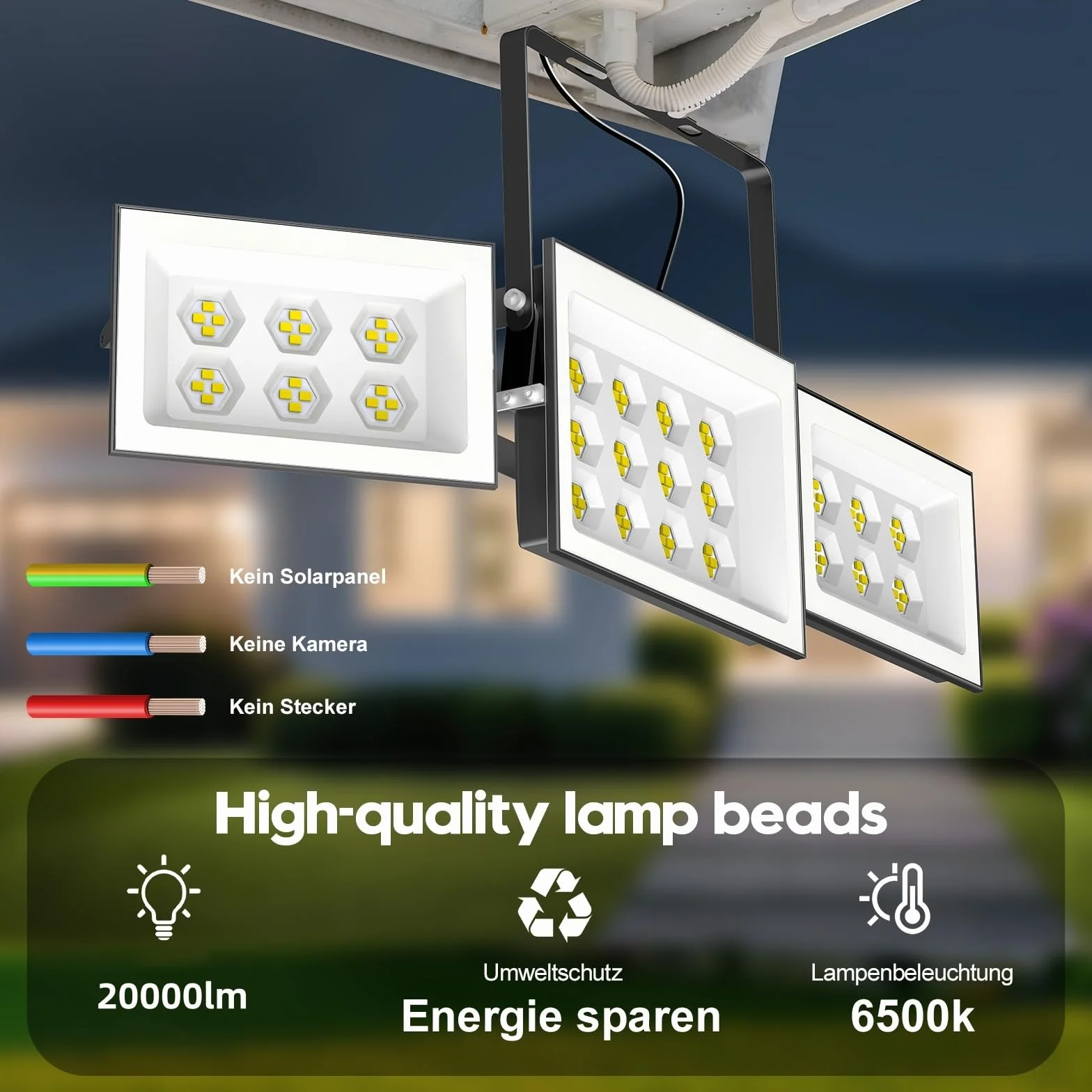 papasbox Reflektor zewnętrzny LED, 200 W, do ogrodu, garażu, na boisko sportowe