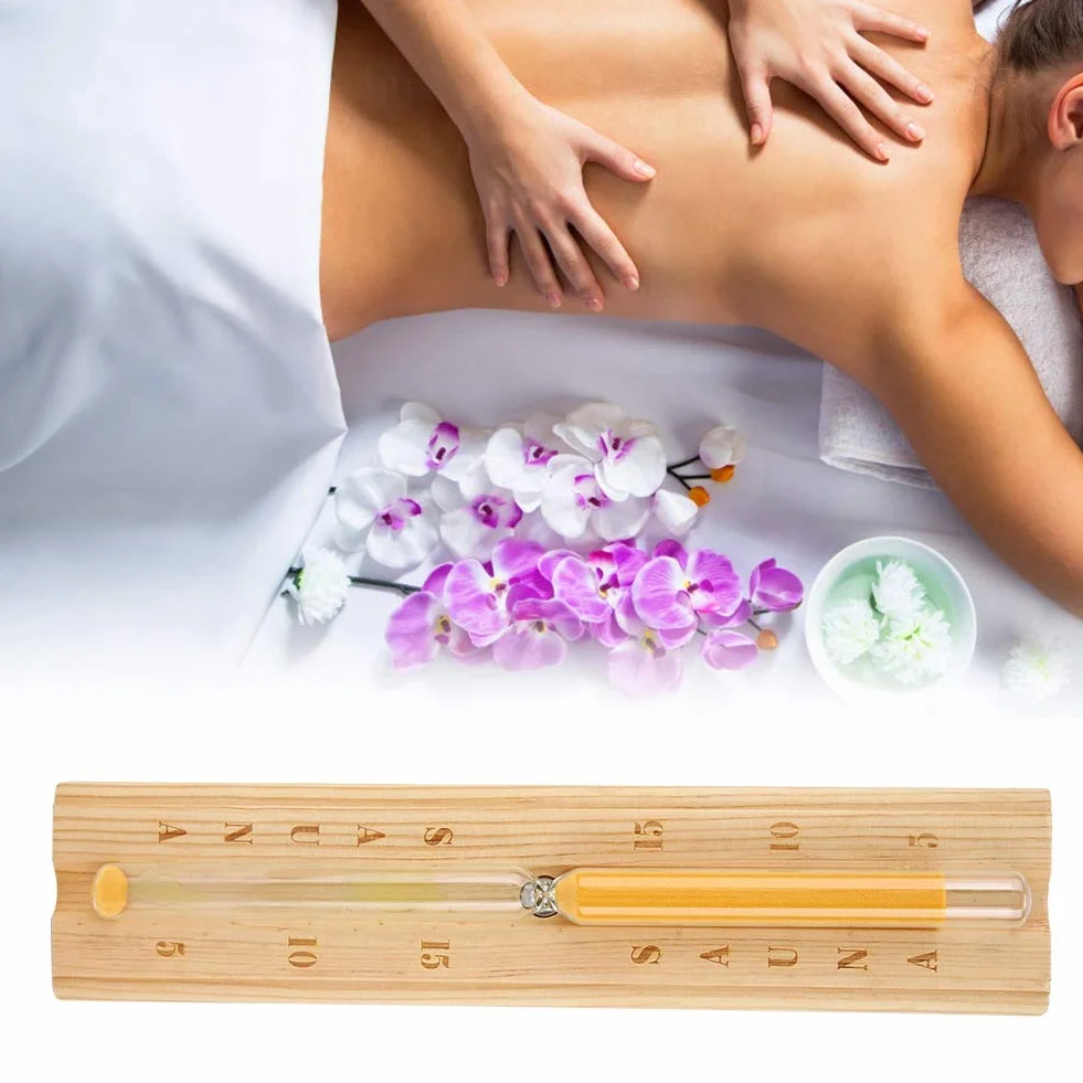 Yosoo Health Gear Drewniany zegar do sauny klepsydra, 15 minut: obrotowy biały zegar piaskowy do sauny SPA, odporna na wysokie temperatury drewniana klepsydra ze znacznikami wagi, minutnik