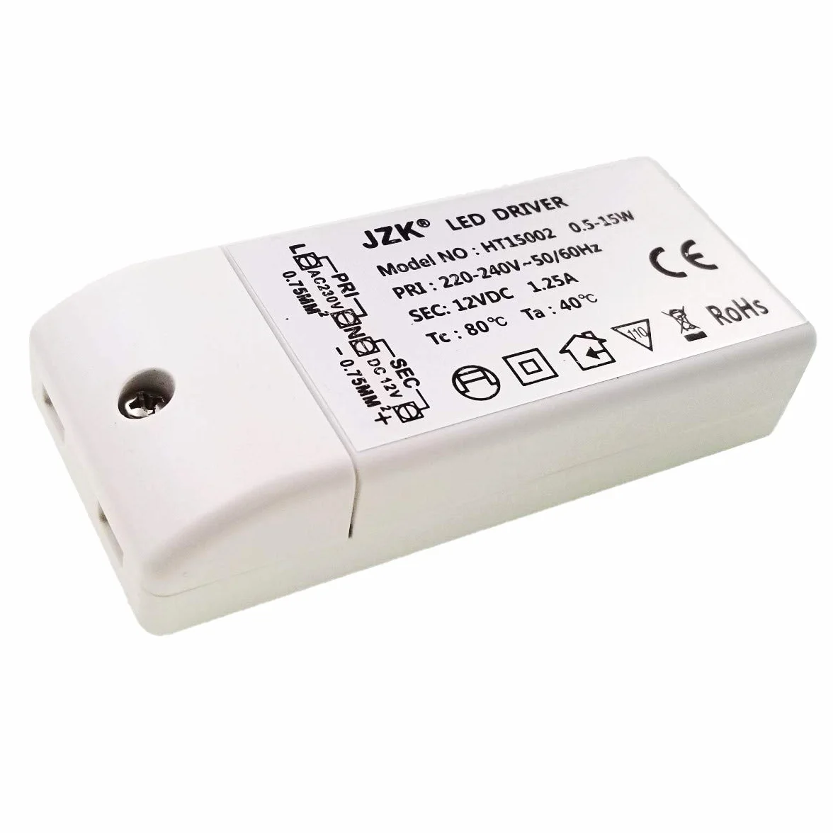 JZK Input: 220-240V, Output: DC 12V, 1.25A DC, 15W, LED Light Bulb Transformer Driver Converter Constant Voltage Power Supply, 91×41×19 mm
