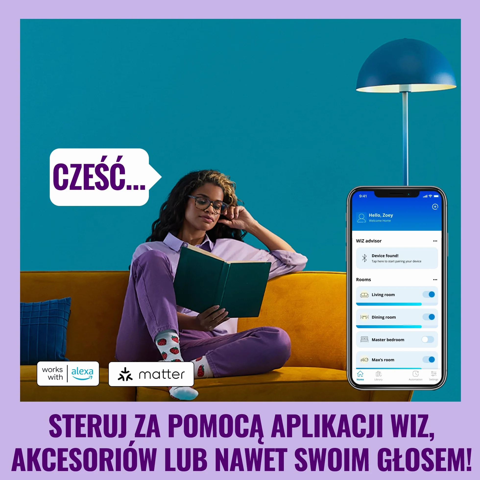 Żarówka WiZ Smart LED A60, kolor i regulowany odcień białego światła, trzonek E27, odpowiednik 60 W, 2200K–6500K, 806 lumenów, przyciemn, działa z Alexą, Google Assistant i Apple Home, op. 2 szt.