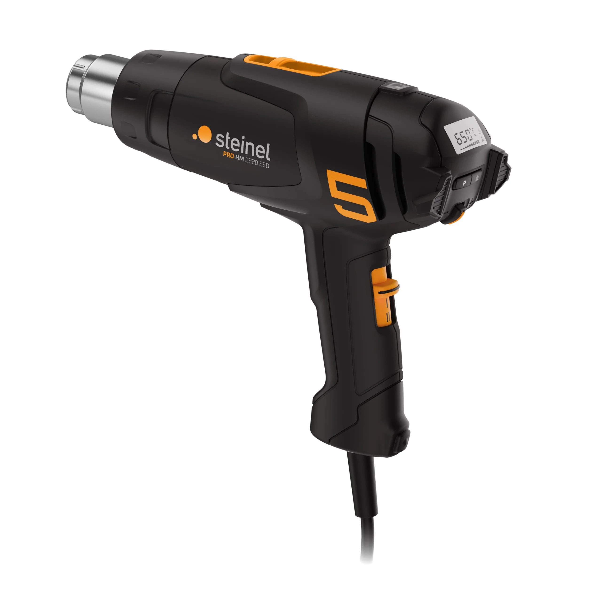 Steinel Pistolet na gorące powietrze HM 2320 ESD | Opalarka o mocy 2300 W, wyświetlacz LCD, temperatura od 80 °C do 650 °C, tryb ECO, przewód o długości 3 m