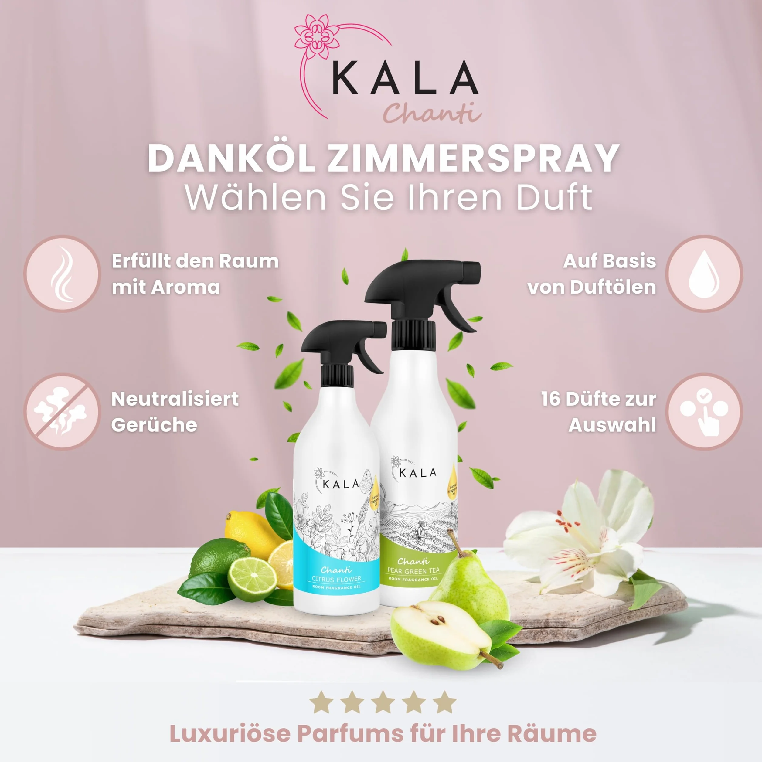 KALA - Odświeżacz Powietrza Spray Chanti, Neutralizujący i Trzymający Zapachy do 48h, 100ml