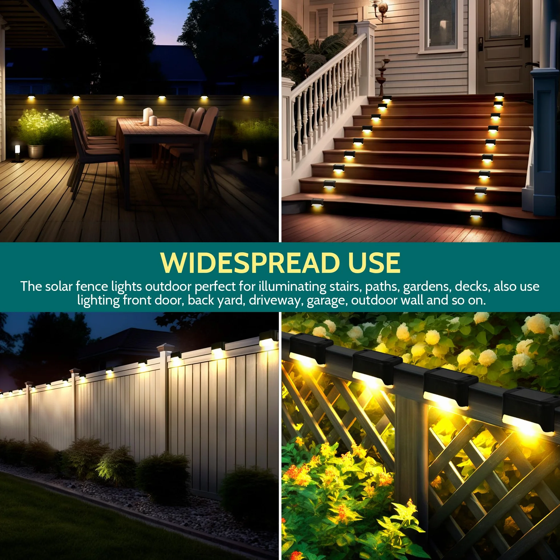 Solpex zewnętrzne lampy solarne 16 szt. wodoodporne światła LED do schodów zewnętrznych, schodów, ogrodzeń, dziedzińców, patio, rynny, ścieżki, dekoracji (czarna, ciepła biel)