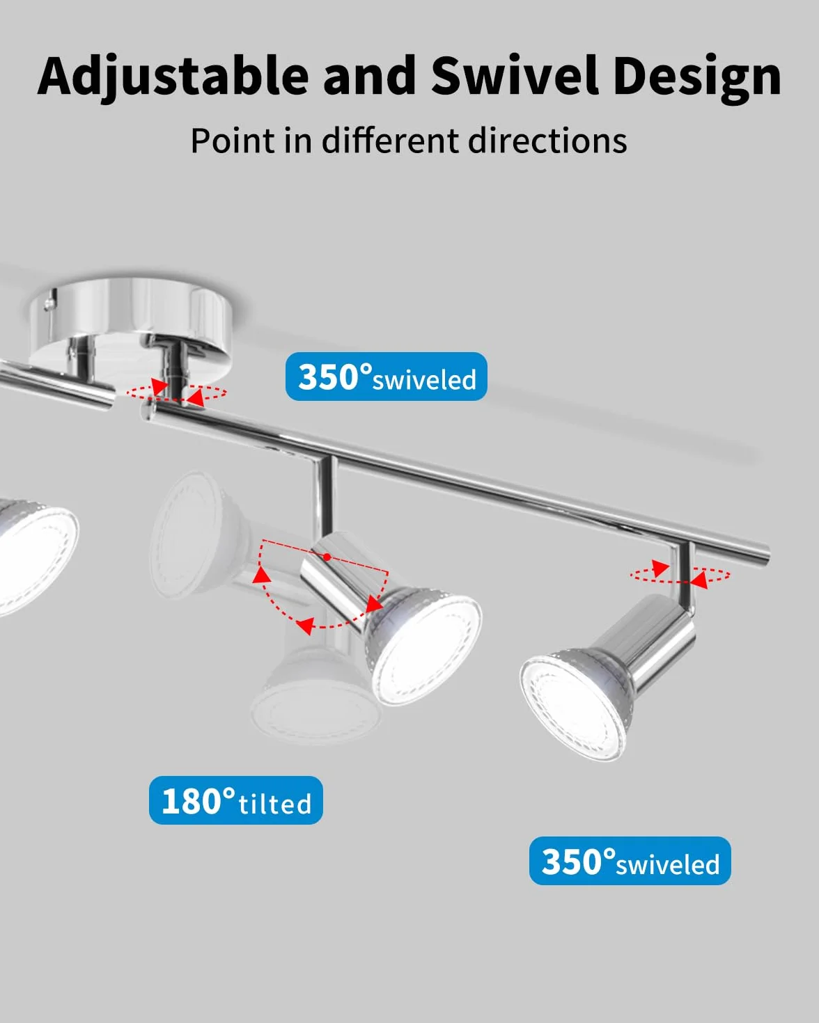 LVWIT Lampa sufitowa GU10, 4-punktowa lampa sufitowa LED posrebrzana ocynkowana, oświetlenie wewnętrzne, żyrandol kuchenny, metalowa rampa (bez żarówki)