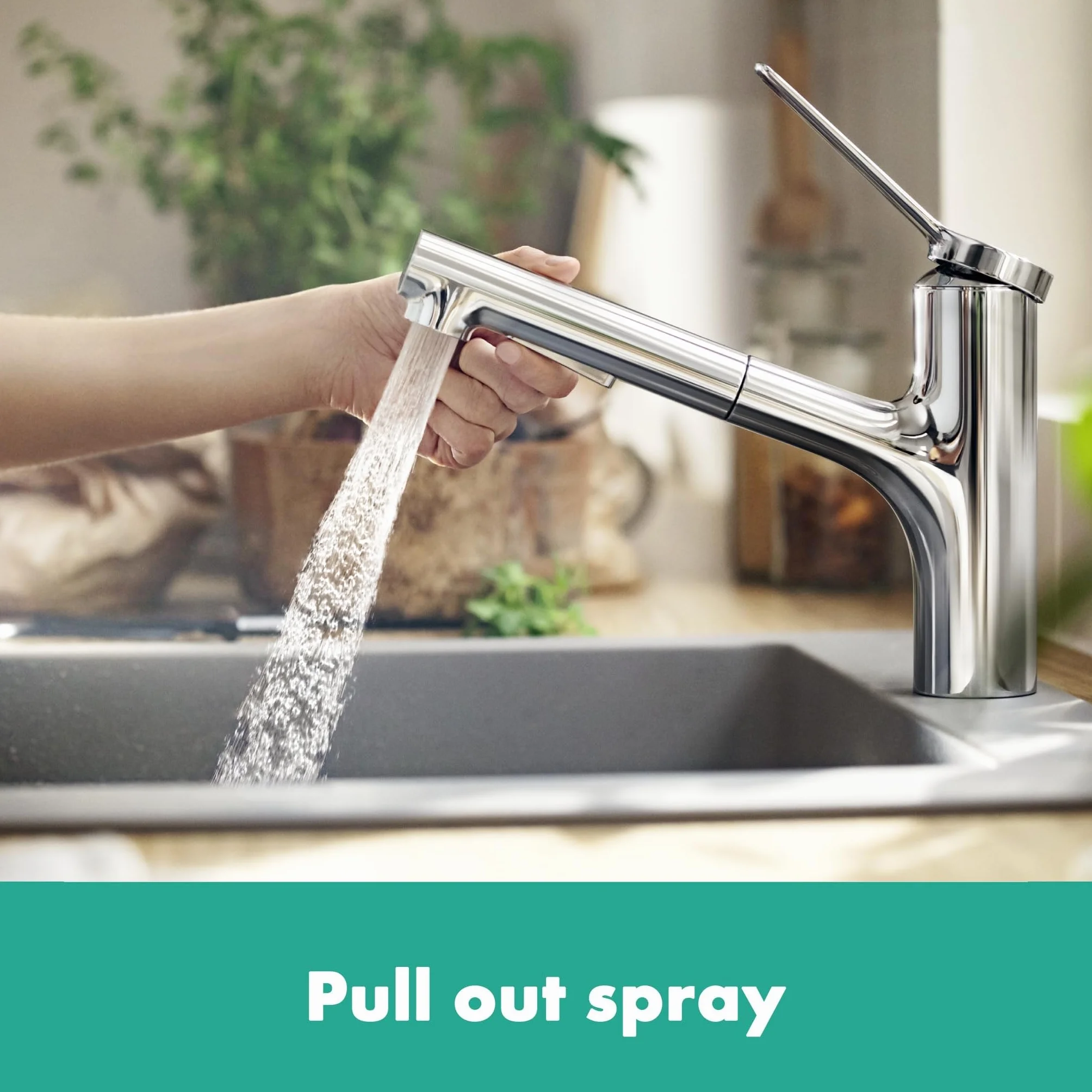 hansgrohe Zesis M33 - bateria kuchenna z wyciąganą wylewką, 2 strumieniowa, kran kuchenny z wysokością wylewki 150 mm, jednouchwytowa armatura kuchenna, chrom, 74800000