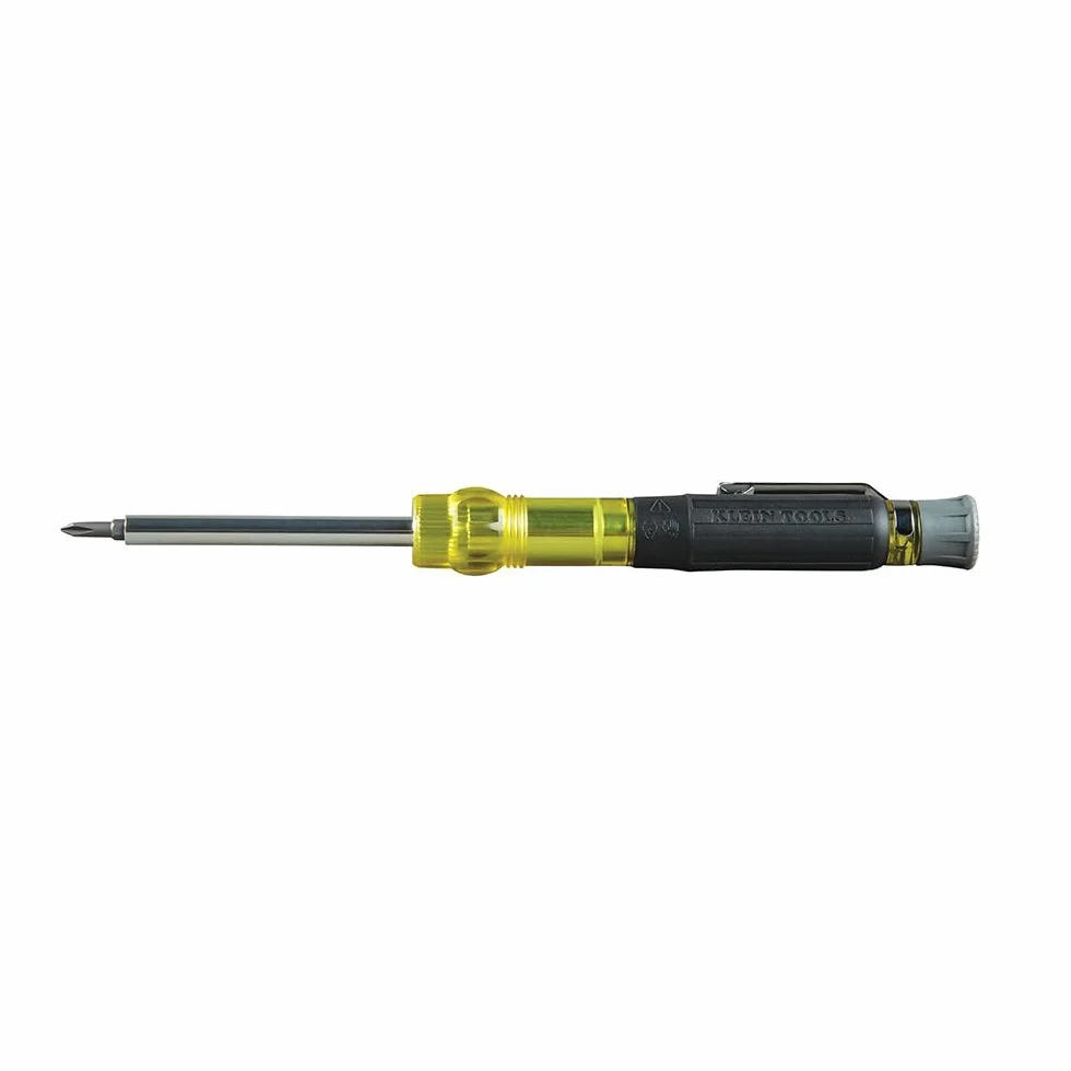 Klein Tools 32613 Precyzyjny śrubokręt, precyzyjny śrubokręt kieszonkowy HVAC 3 w 1 z bitem Schradera, żółty/czarny