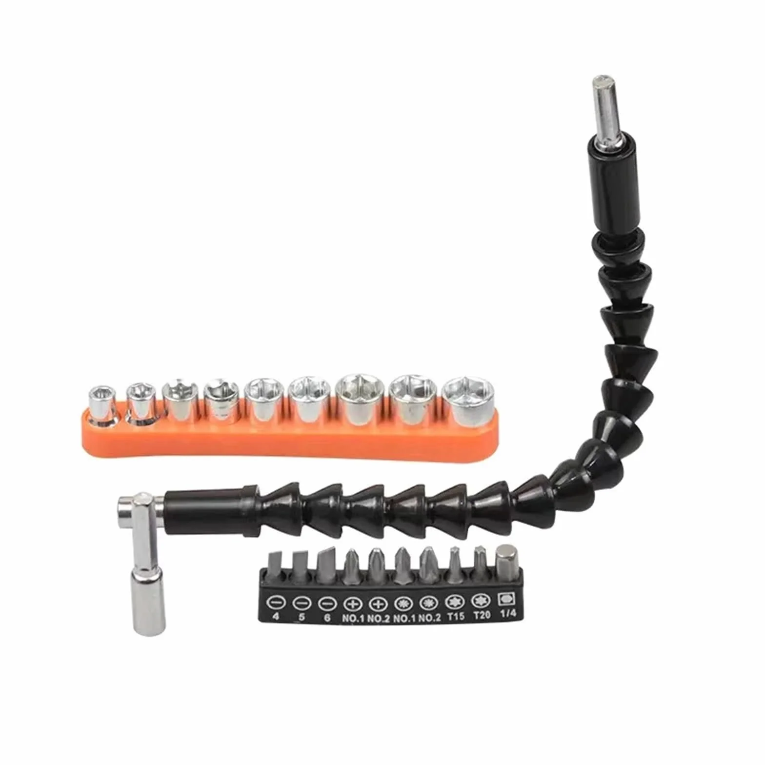 Adapter przedłużki wiertła, Elastyczny zestaw przedłużający do wiertarki 1/4" Adapter 105 stopni kąt prosty Opakowanie 22 szt(10pc)