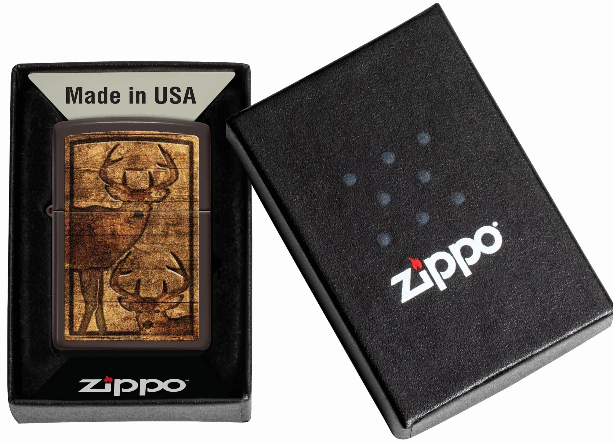 Zippo Outdoor Wooden Nature Zapalniczka Sztormowa, Kolorowy Nadruk, do Napełniania, Wielokrotnego Użytku, Wiatroodporna Konstrukcja, Pudełko na Prezent, Wykonano w USA, Kolor Brązowy