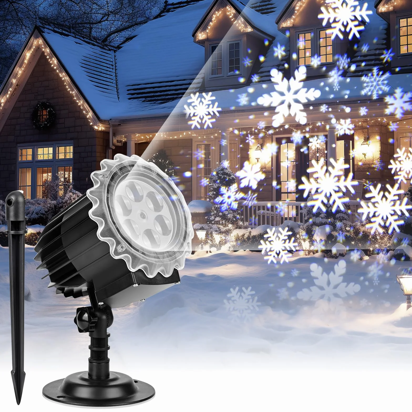 ZWOOS Snowflake Lampy projektorowe na zewnątrz, 9W Super Bright, Lampa z opadami śniegu Projekcja światła nocnego, Świąteczne światła projektora LED Wodoodporne na Boże Narodzenie, Halloween, wesele