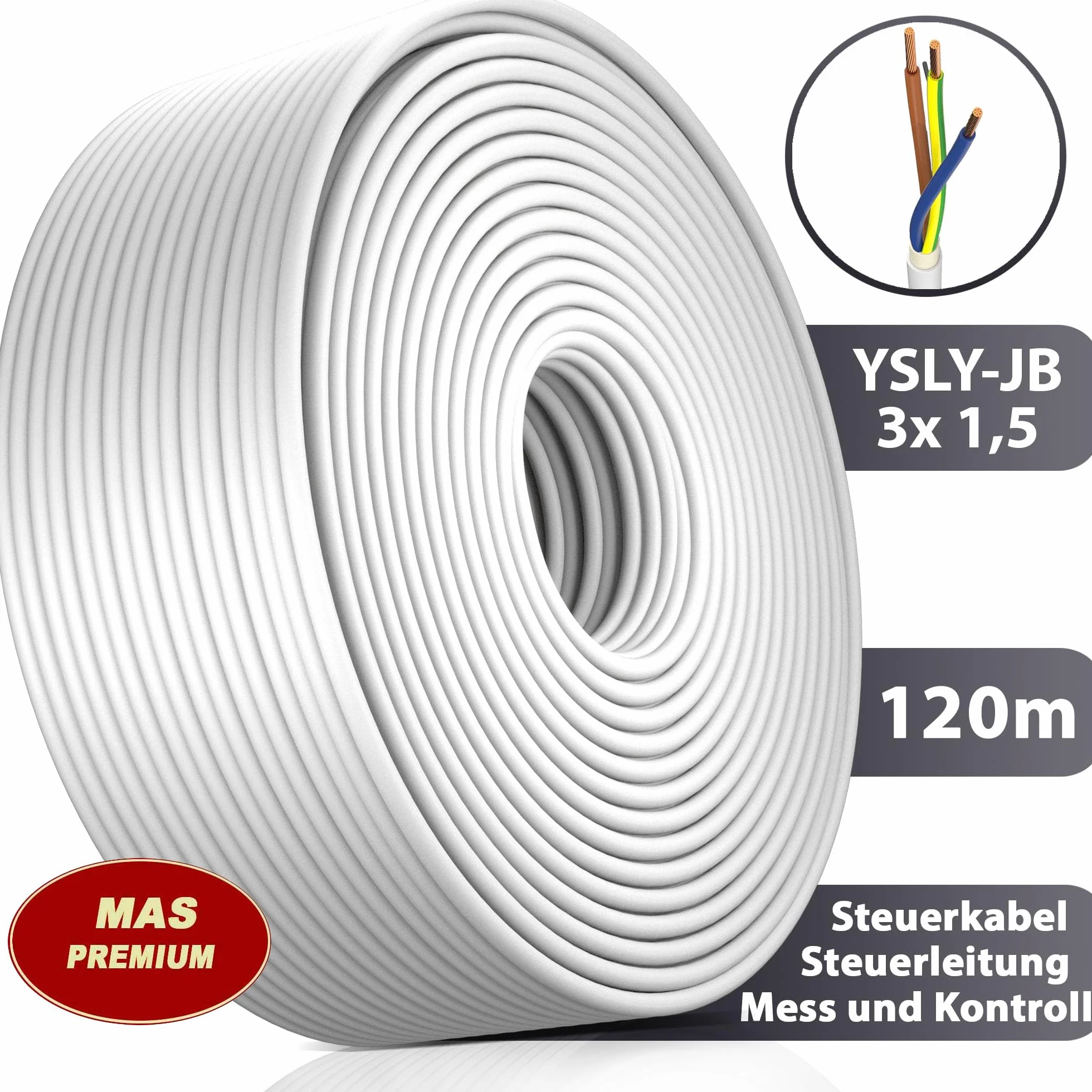 YSLY-JB 3 x 1,5 mm², elastyczny kabel sterujący, szary, kabel do układania, przewód pomiarowy, kontrolny i regulacyjny do obrabiarek, przewód sterujący (120 m)