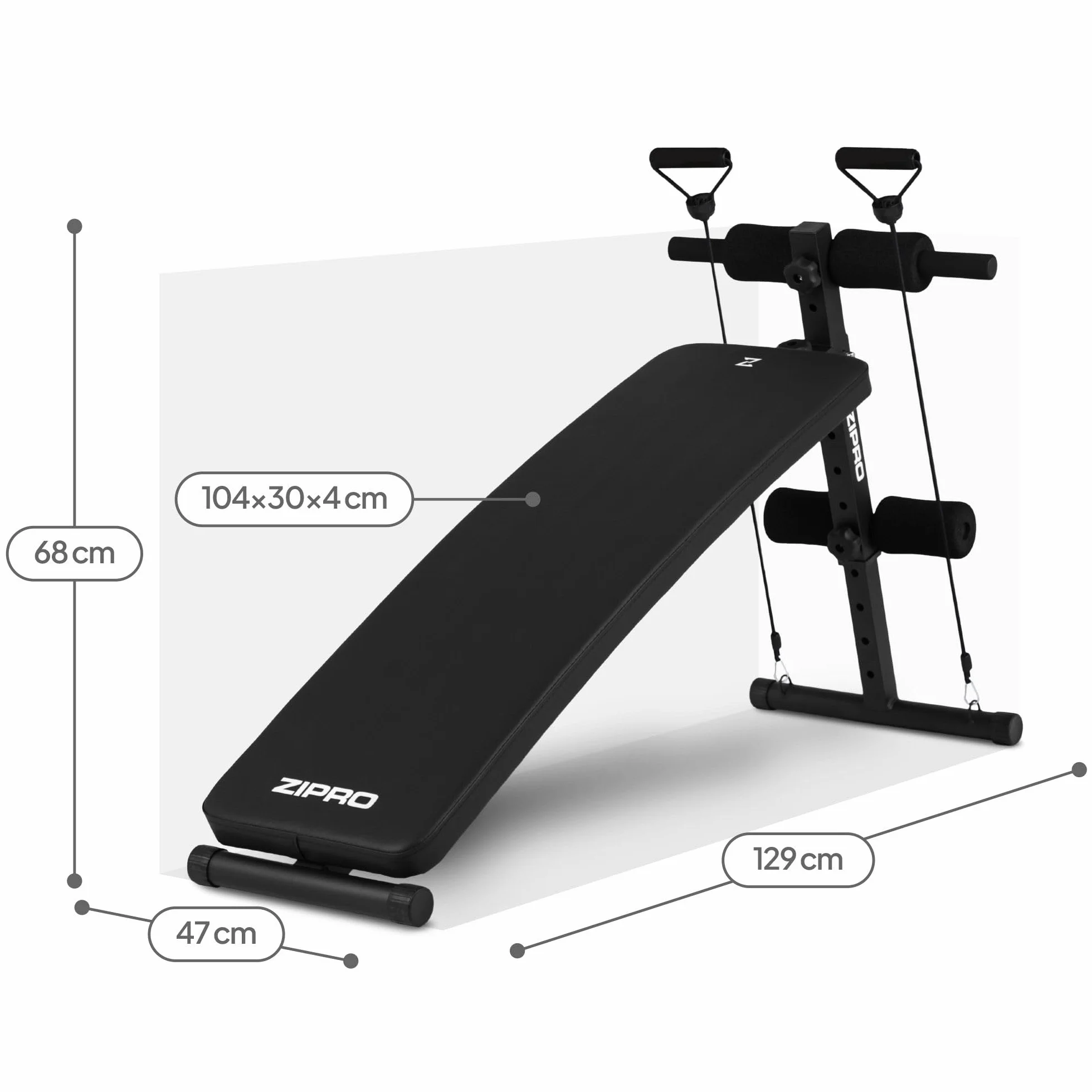 Zipro Sit Up Slant, ławka do fitnessu z 5-stopniową regulacją oparcia, ławka treningowa z 2 linami, obciążenie 200 kg, regulacja kąta 20-30 stopni