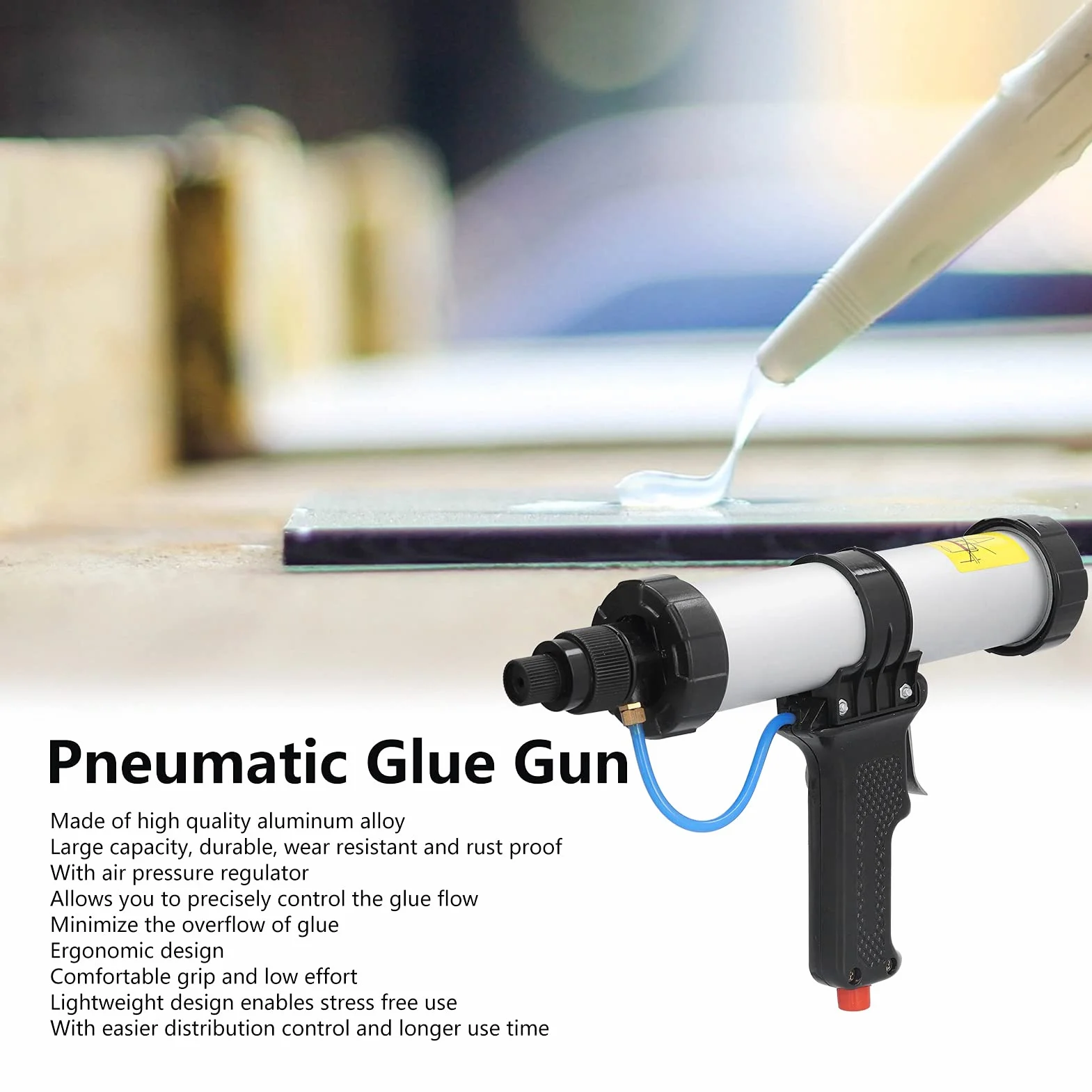 Pneumatyczny pistolet do uszczelniania powietrza, profesjonalny bezprzewodowy pistolet do uszczelniania o pojemności 310 ml z regulatorem przepływu powietrza, do wkładów 10 oz / 10,3 oz / 10,5 oz