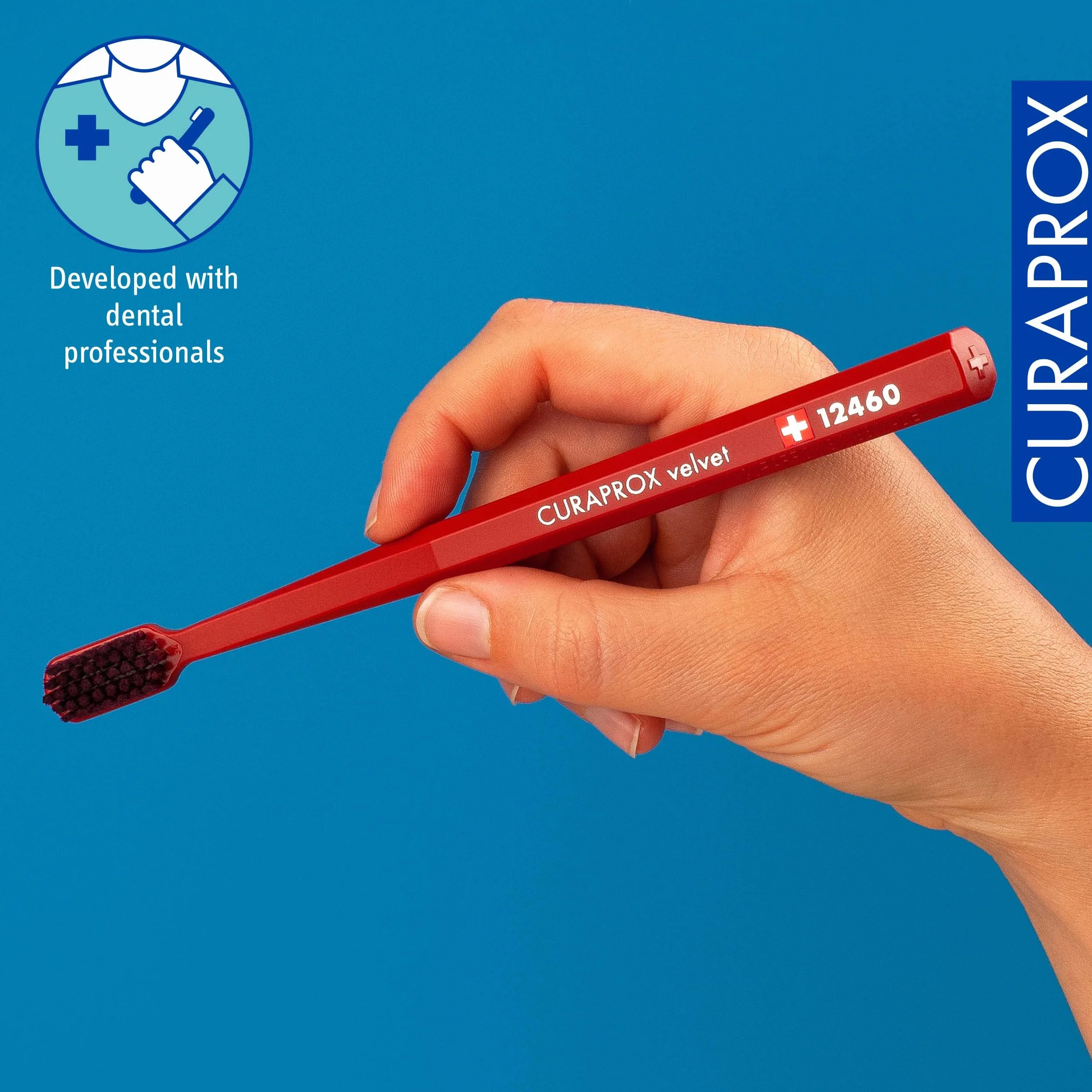Curaprox CS 12460 aksamitna miękka szczoteczka do zębów-wrażliwa | Ultra delikatne czyszczenie z 12 460 filamentami/pojedyncze opakowanie, Miedź Czerwono-bordowa/Made in Switzerland