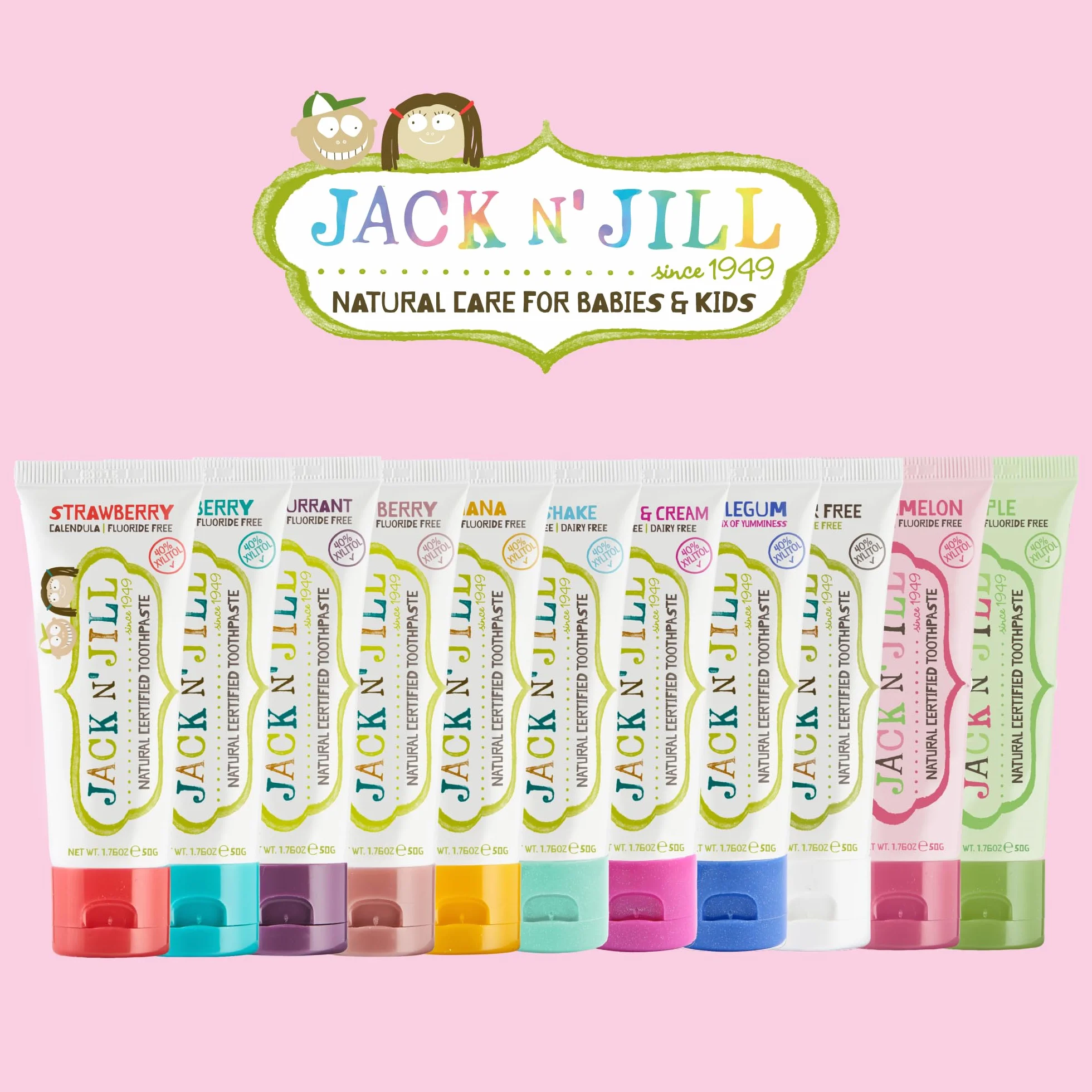 JACK N' JILL SINCE 1949 Jack N' Jill Kids Naturalna pasta do zębów, wykonana z naturalnych składników, pomaga łagodzić dziąsła i zwalczać próchnicę zębów, odpowiednia od 6 miesięcy+ - aromat truskawkowy 1 x 50g