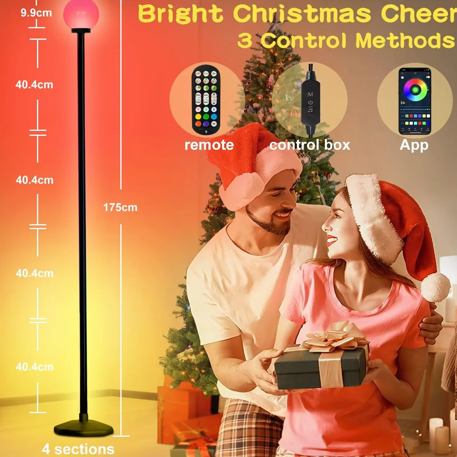 KingSom Lampa podłogowa LED, 175 cm, lampa narożna RGBW ze światłem kulistym, inteligentna lampa podłogowa z pilotem i aplikacją Bluetooth, 16 milionów kolorów, synchronizacja muzyki, nowoczesna lampa