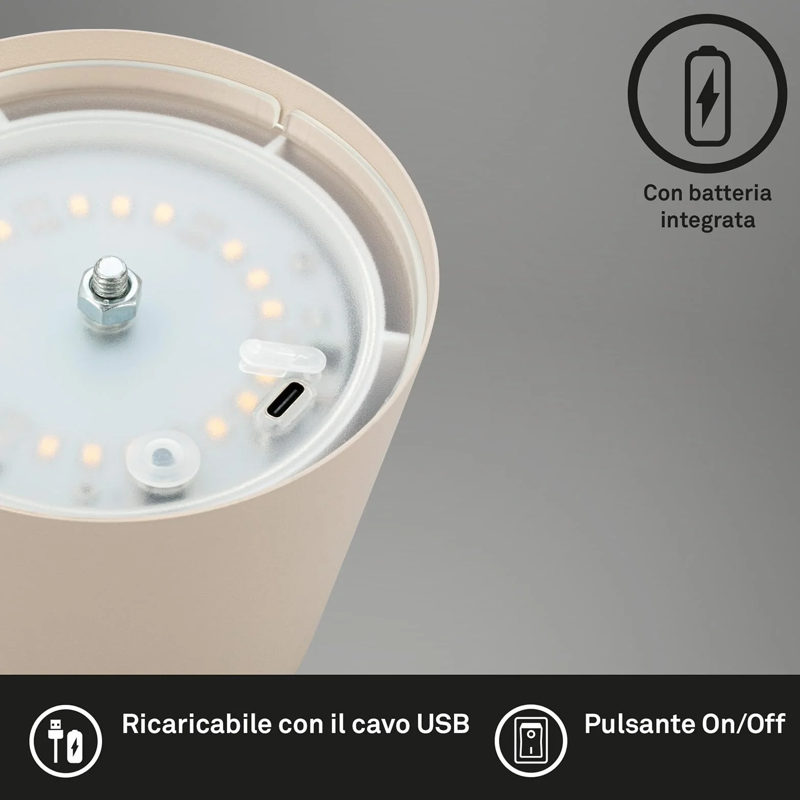 BRILONER - Lampa stołowa LED bezprzewodowa, ściemniana, regulowana wysokość, lampka nocna i do czytania, akumulatorowa, 36x10,5 cm, beżowy – praktyczne i eleganckie światło