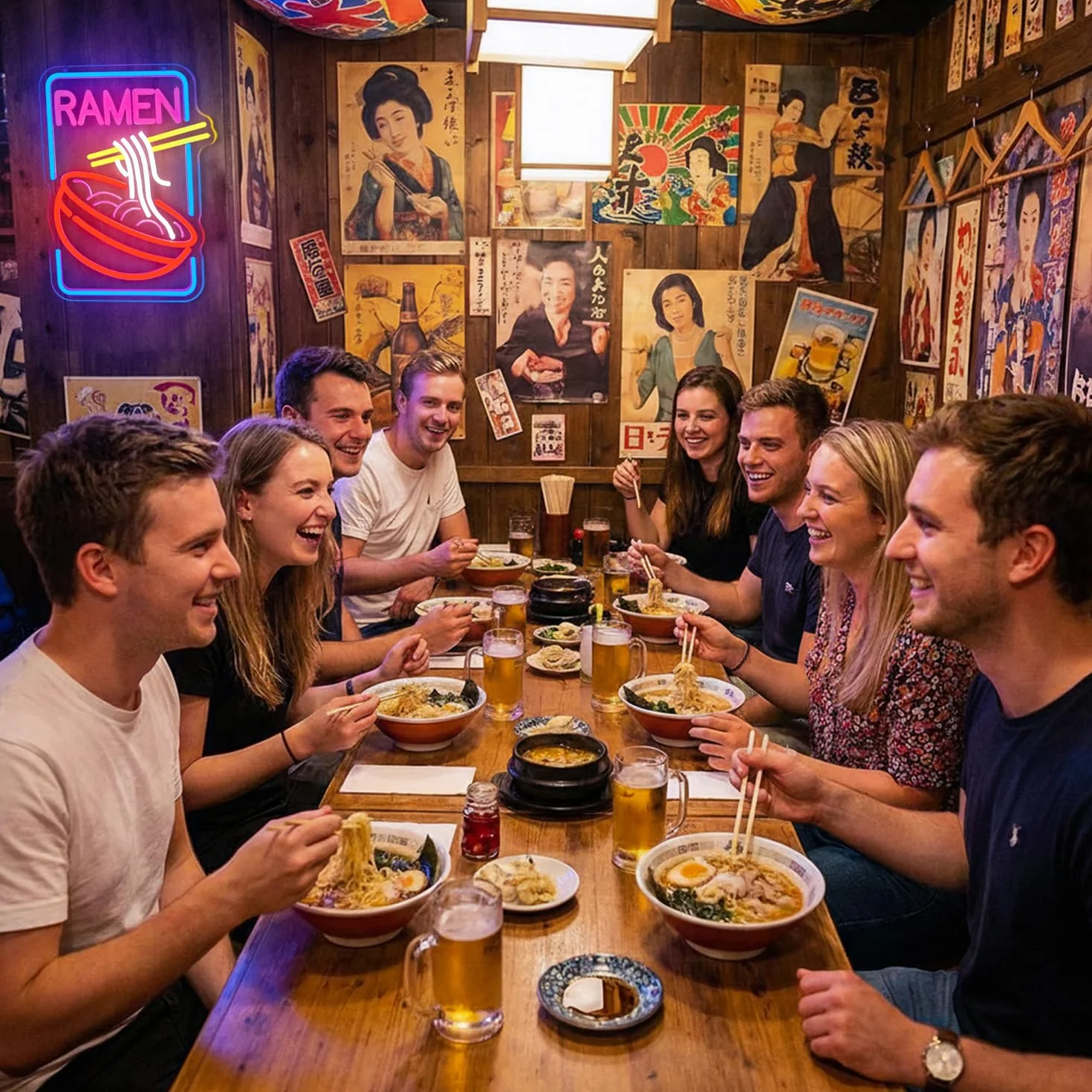 Ramen Neonowy Szyld LED z Regulacją Jasności USB do Ściany