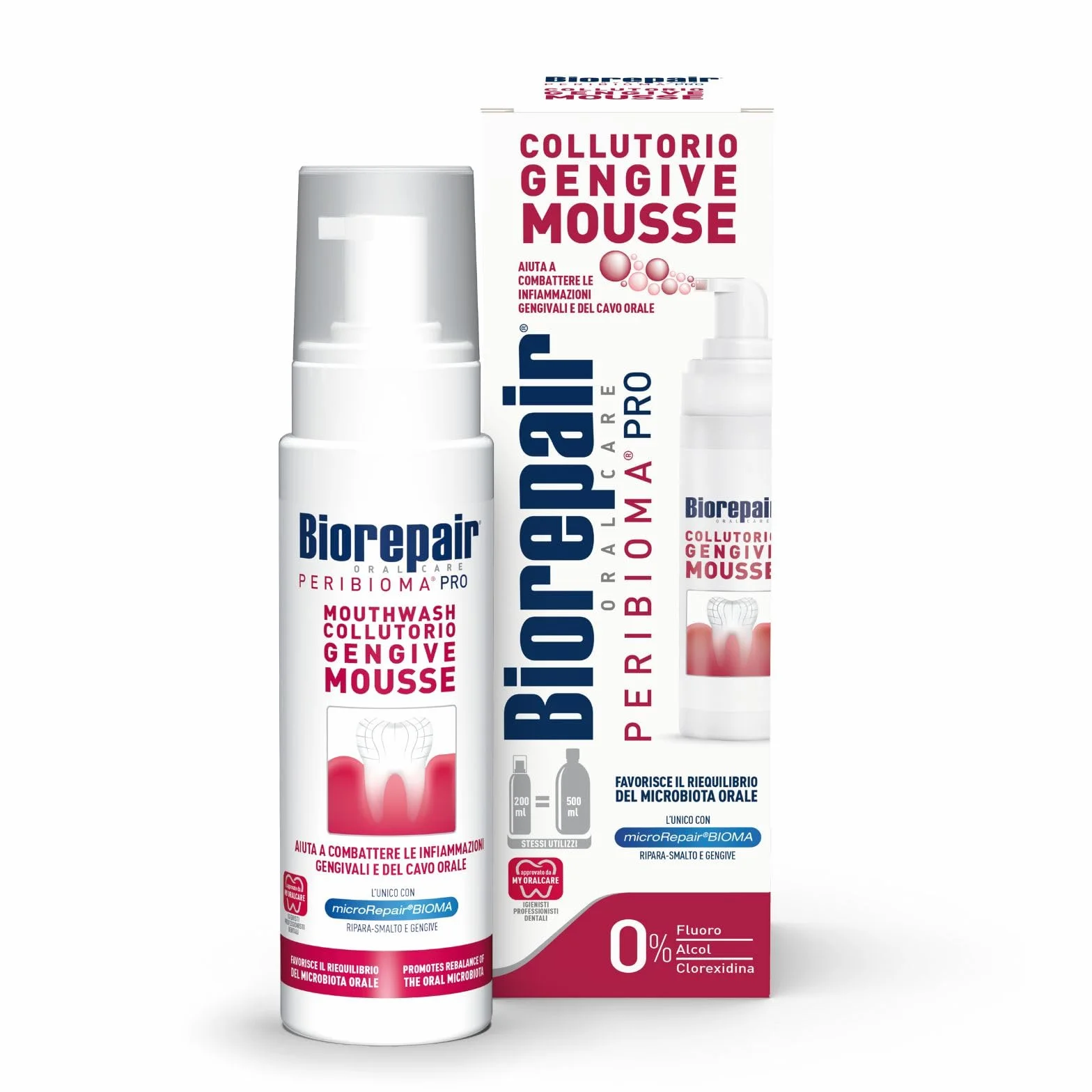 Biorepair, Peribioma™ mus do płukania jamy ustnej, płyn do płukania jamy ustnej, do zapalenia dziąseł, antybakteryjny, zmywacz do paznokci, format 200 ml
