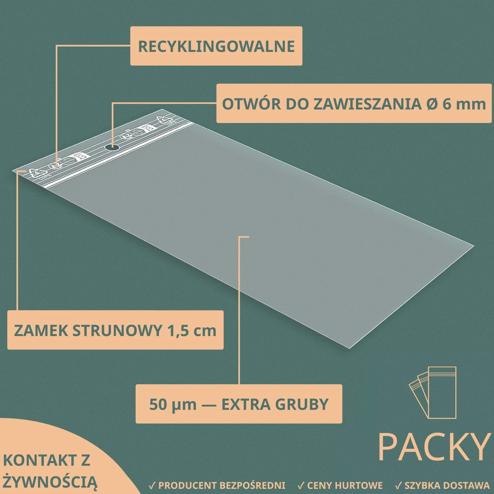 PACKY - Woreczki Strunowe – Przezroczysty Woreczek Plastikowy – 24 Dostępne Rozmiary – Od 100 Do 1000 Sztuk – Woreczek Do Mrożenia z Zamkiem – Zamykany Woreczek – Ziplock – 8x12 Cm Zestaw 100 Sztuk