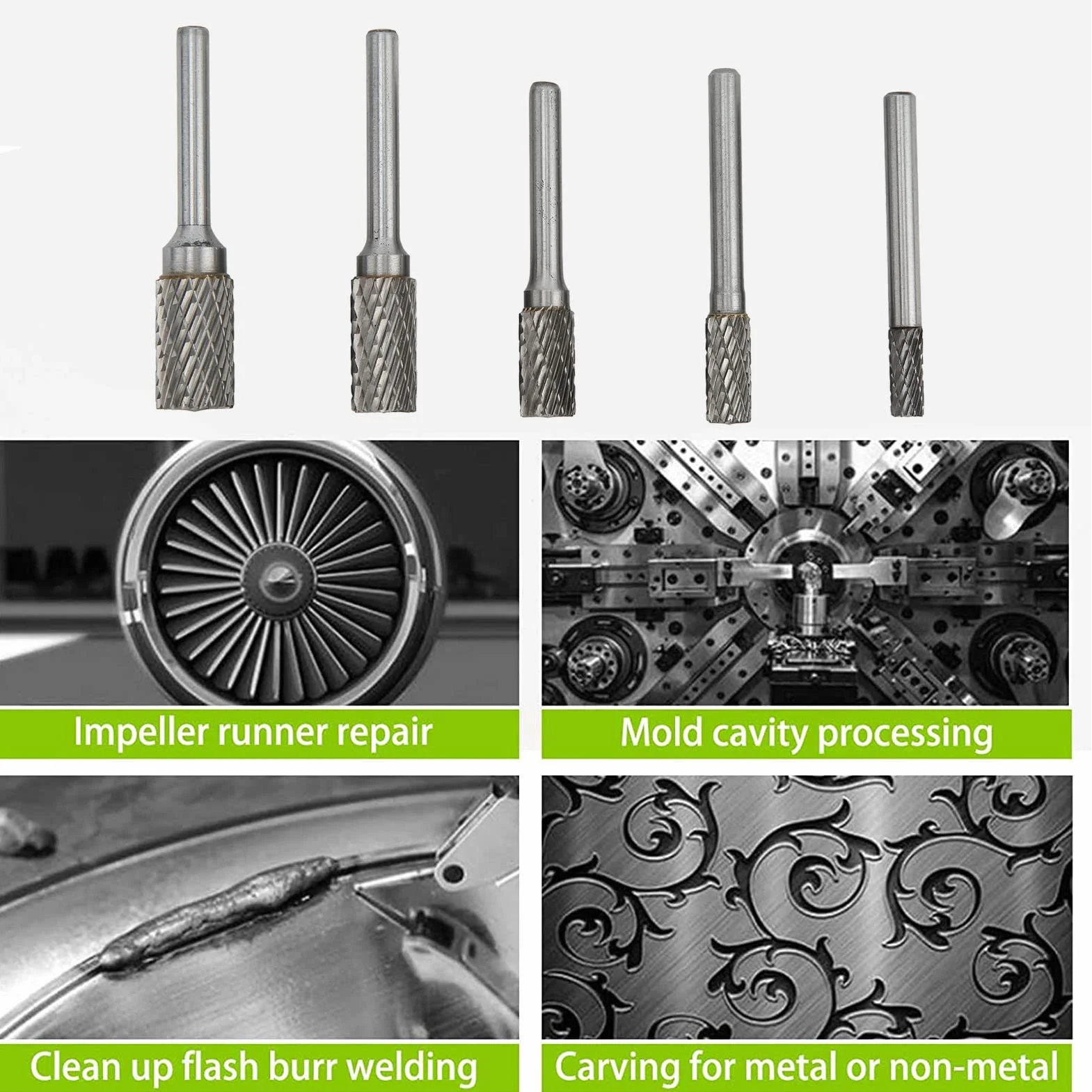 5 Sztuk Pilników Obrotowych do Metalu, Zestaw Trzpieni 6 Mm z Podwójnym Nacięciem z Węglików Spiekanych, Zestaw Aluminiowych Trzpieni Obrotowych do Obróbki Metali Rzeźba w