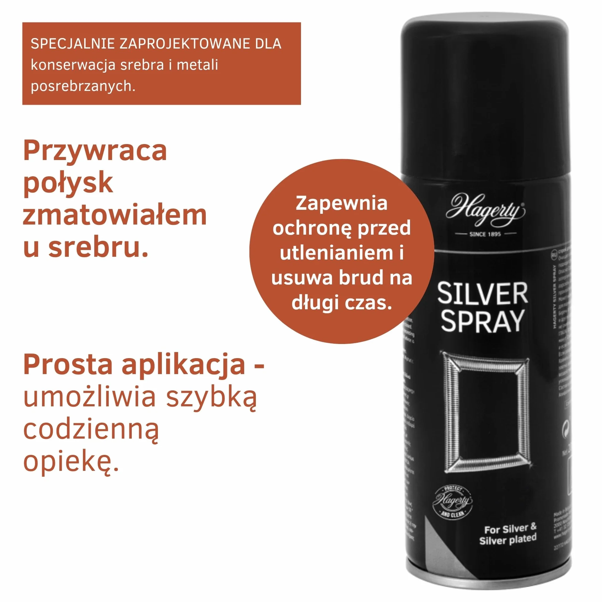 Hagerty Silver Spray Środek do czyszczenia srebra z ochroną przed nalotem 200ml I Skuteczny spray czyszczący do przedmiotów ze srebra posrebrzanego metalu I Natychmiastowy połysk dla srebra