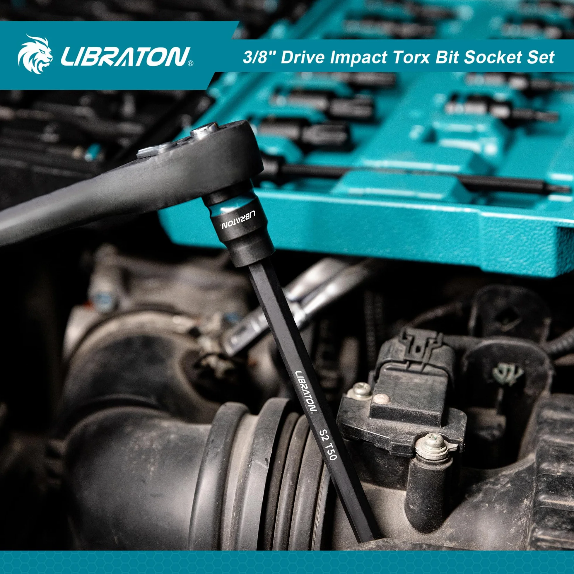 LIBRATON Zestaw nasadek bitowych i Torx 3/20,3 cm, bardzo długie gniazdo Torx, gniazda bitowe ze stali stopowej S2, T10-T60