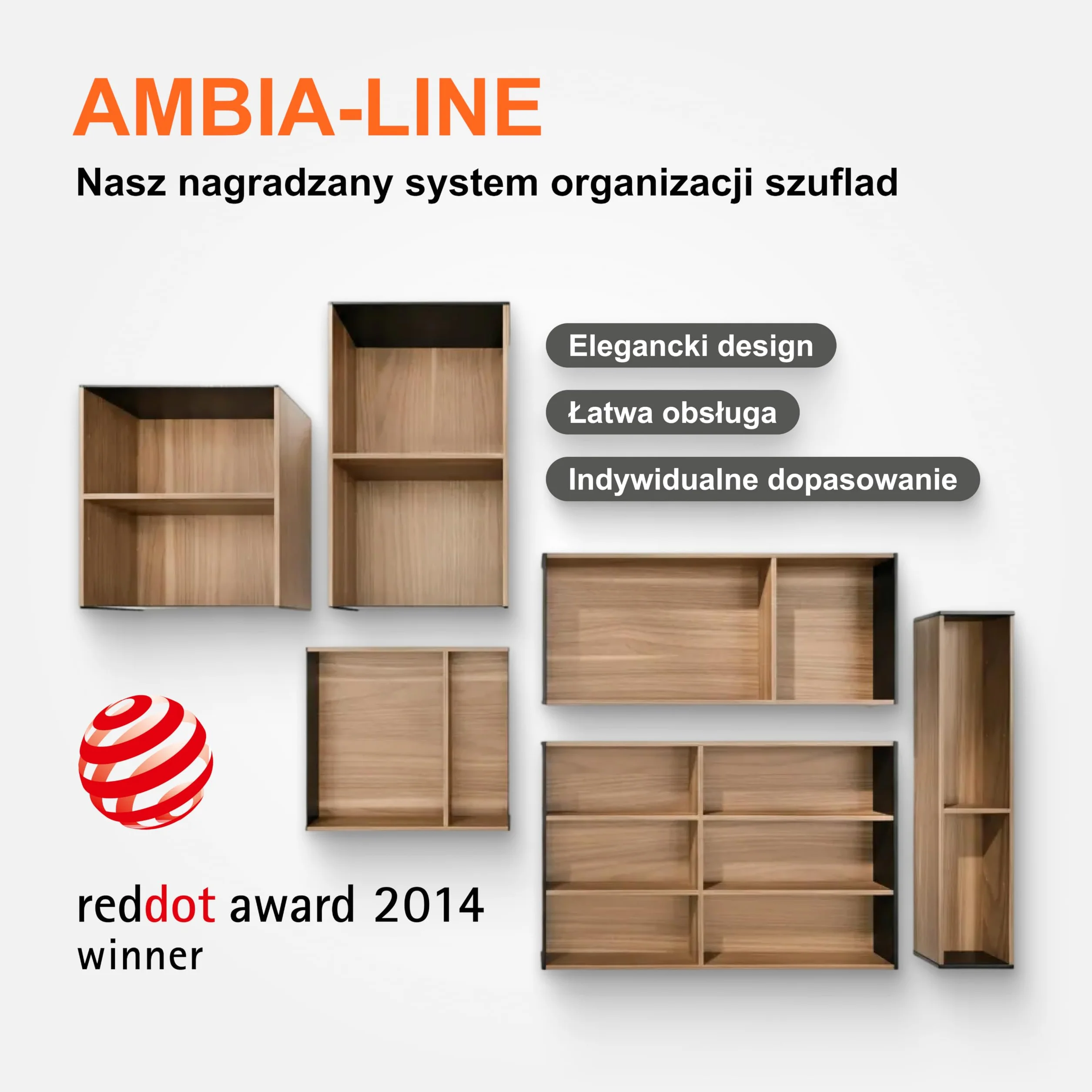 blum AMBIA-LINE organizer szuflady w premium dekorze drewna | idealny kuchnia, łazienka, garderoba | użycie modułowe i pewne trzymanie dzięki nóżkom antypoślizgowym | 42×10×5 cm | Dąb Nebraska