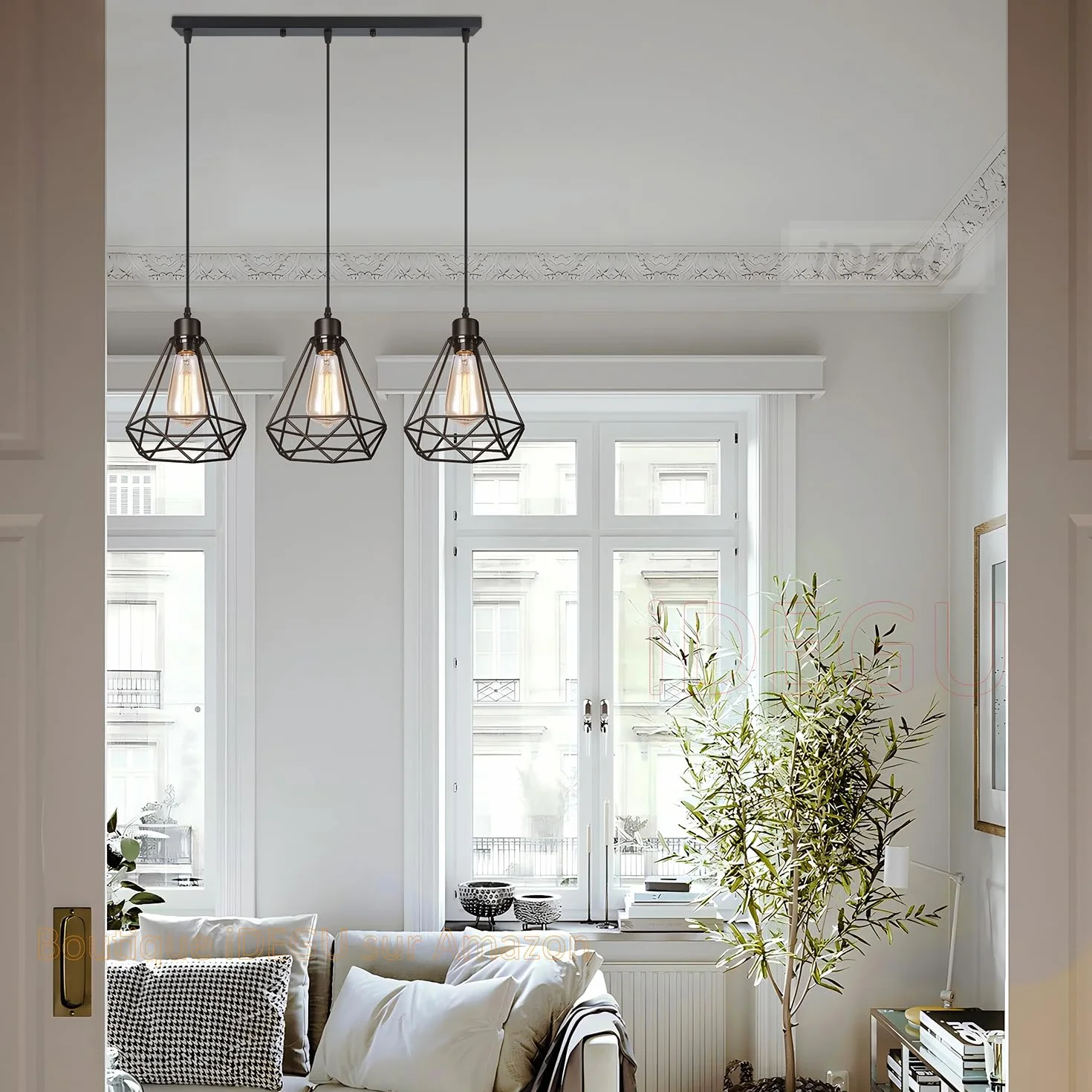 iDEGU Przemysłowa lampa wisząca, 3 światła Vintage E27 żyrandol wiszący w stylu geometrycznym z podstawą montażową - czarny - Ø 20,5 cm (3 światła - 20 cm)