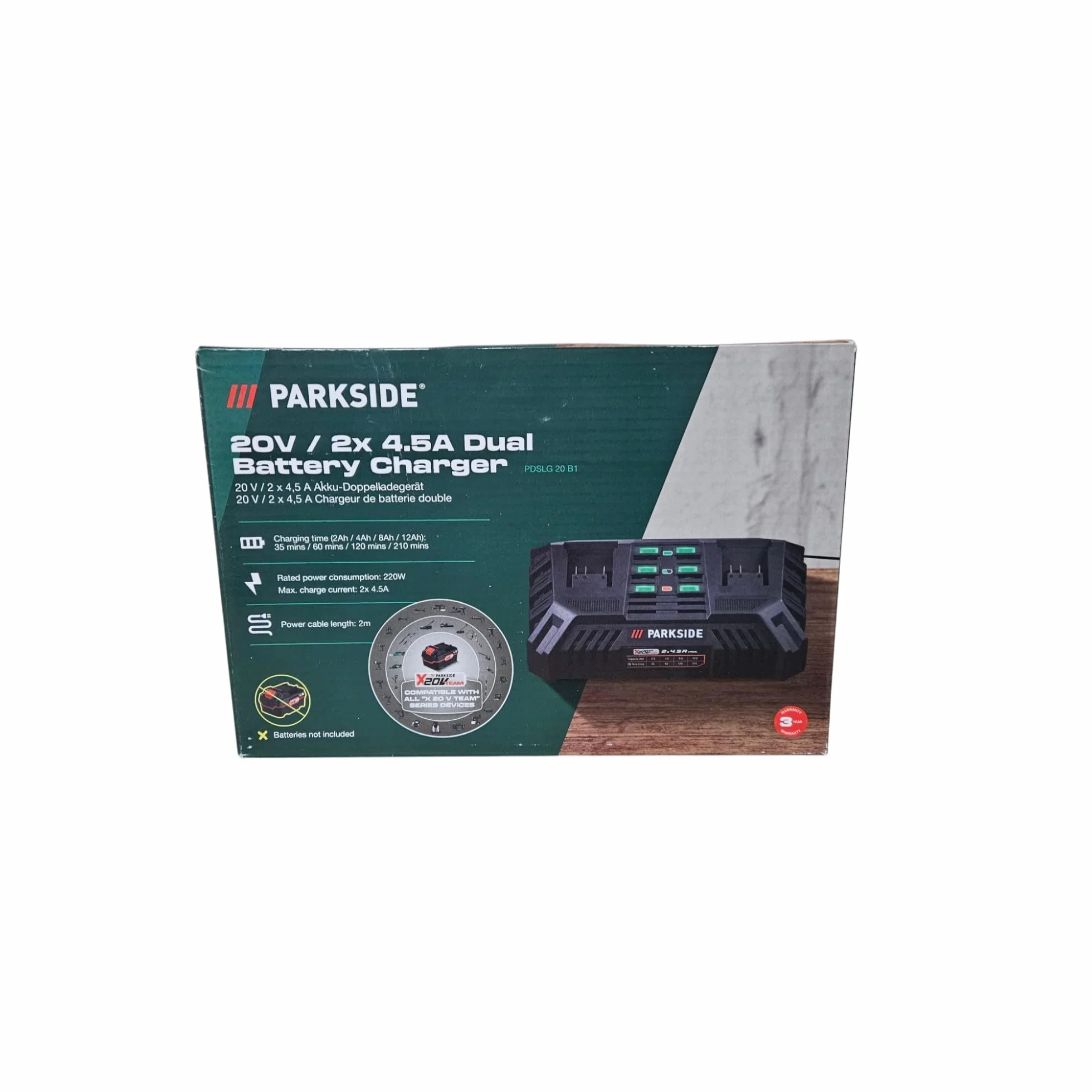 Podwójna ładowarka PDSLG 20 A1 (Parkside X20V)