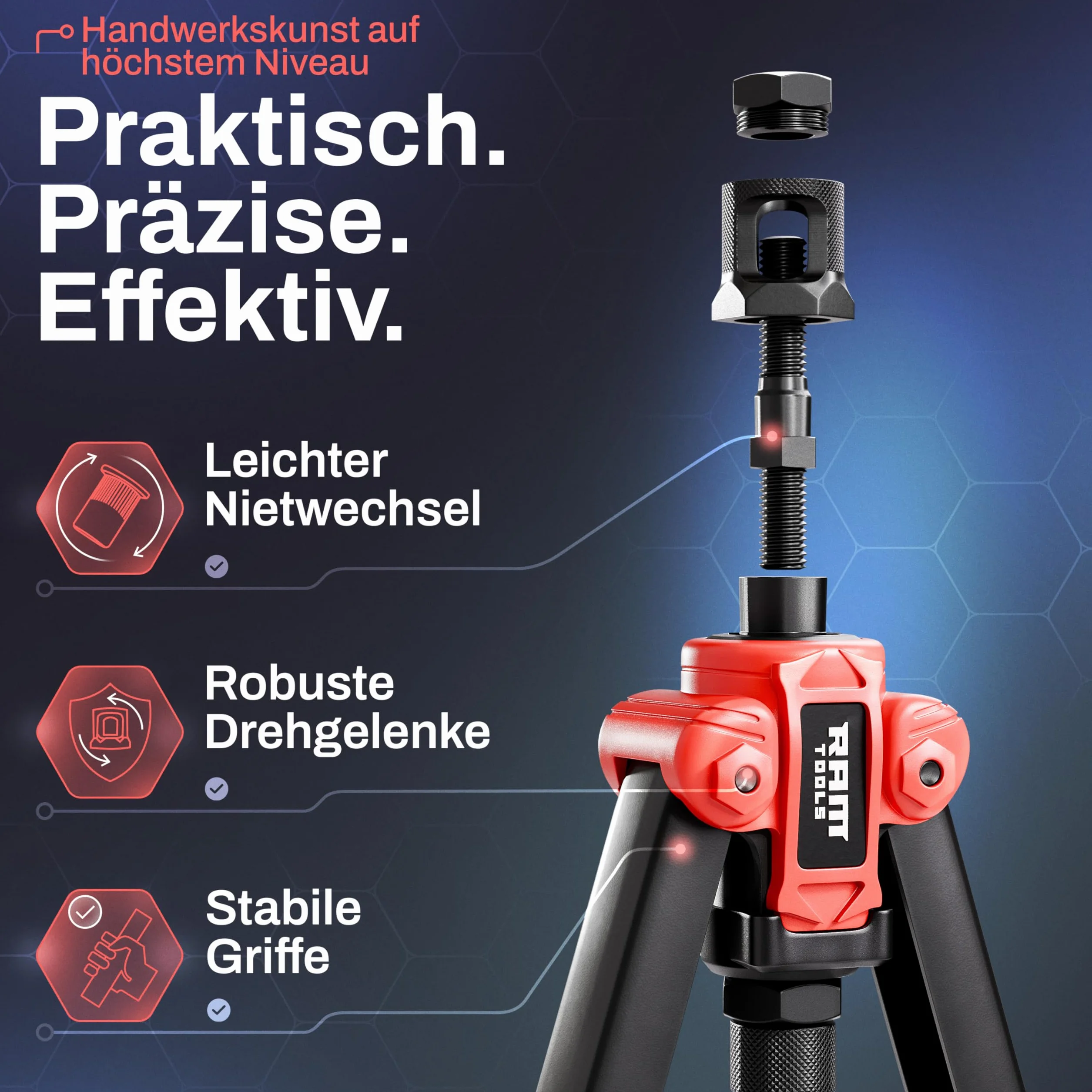 Profi Blindnietmutternzange Set inkl. 70 Nietmuttern, Dorne M3-M12