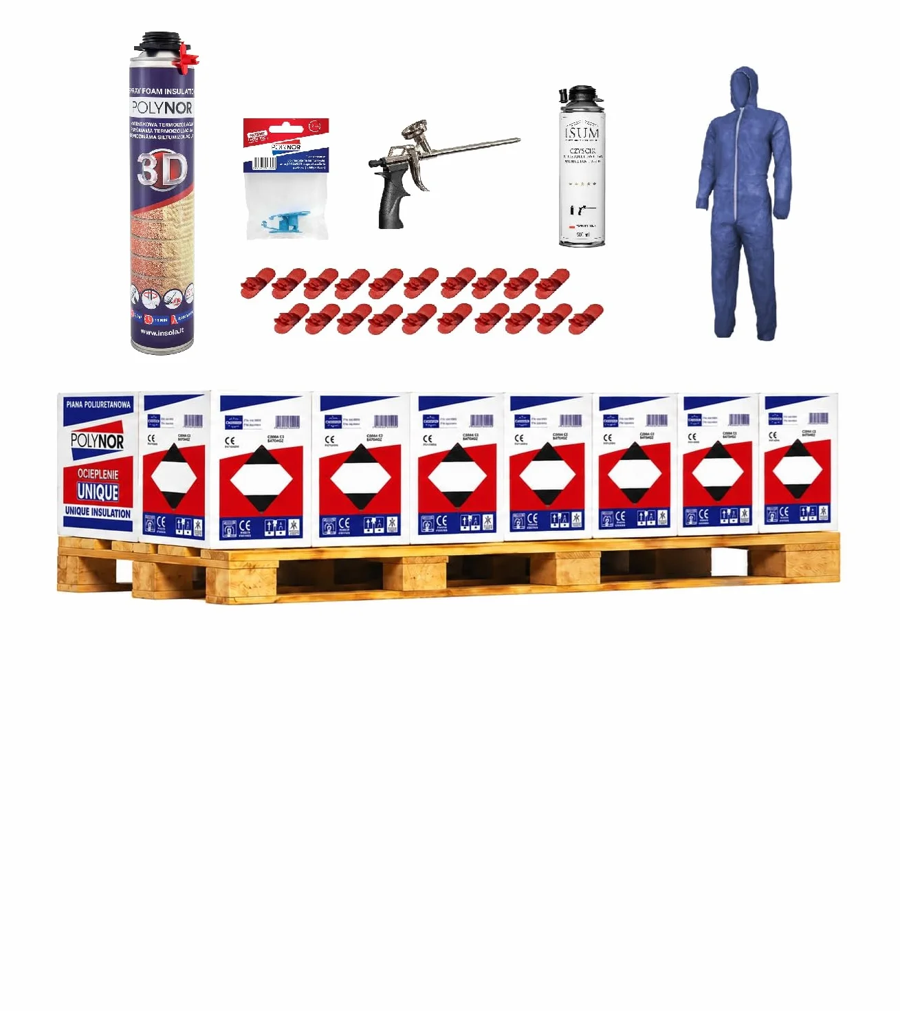 POLYNOR 3D Izolacja Cieplna PUR XXL - 850ml - 168 szt - Pistolet do piany | natryskowa izolacja termiczna, pianka montażowa, poliuretanowa, ociepleniowa, izolacja ścian, dachów, sufitów, rur, aerozol