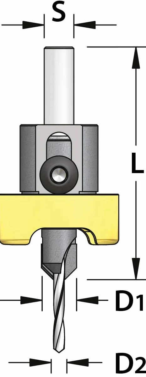 ENT 52001 Pogłębiacz z metalowym ogranicznikiem głębokości Węglik spiekany, średnica wiertła (D2) 5,0 mm, pogłębiacz (D1) 10 mm, L 65 mm