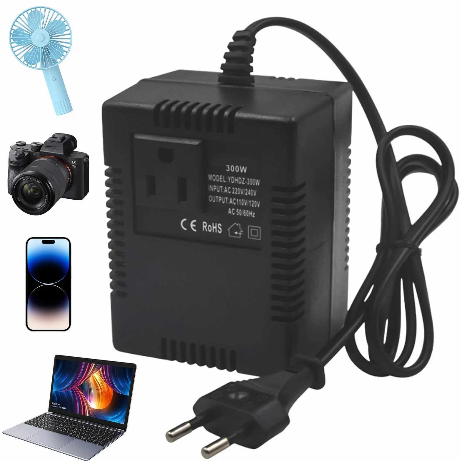 Transformator napięcia 220 V na 110 V, 300 W, adapter sieciowy krok w dół, adapter prądu podróżnego, przetwornica napięcia, do oczyszczaczy powietrza, komputerów, transformatorów, wtyczka UE