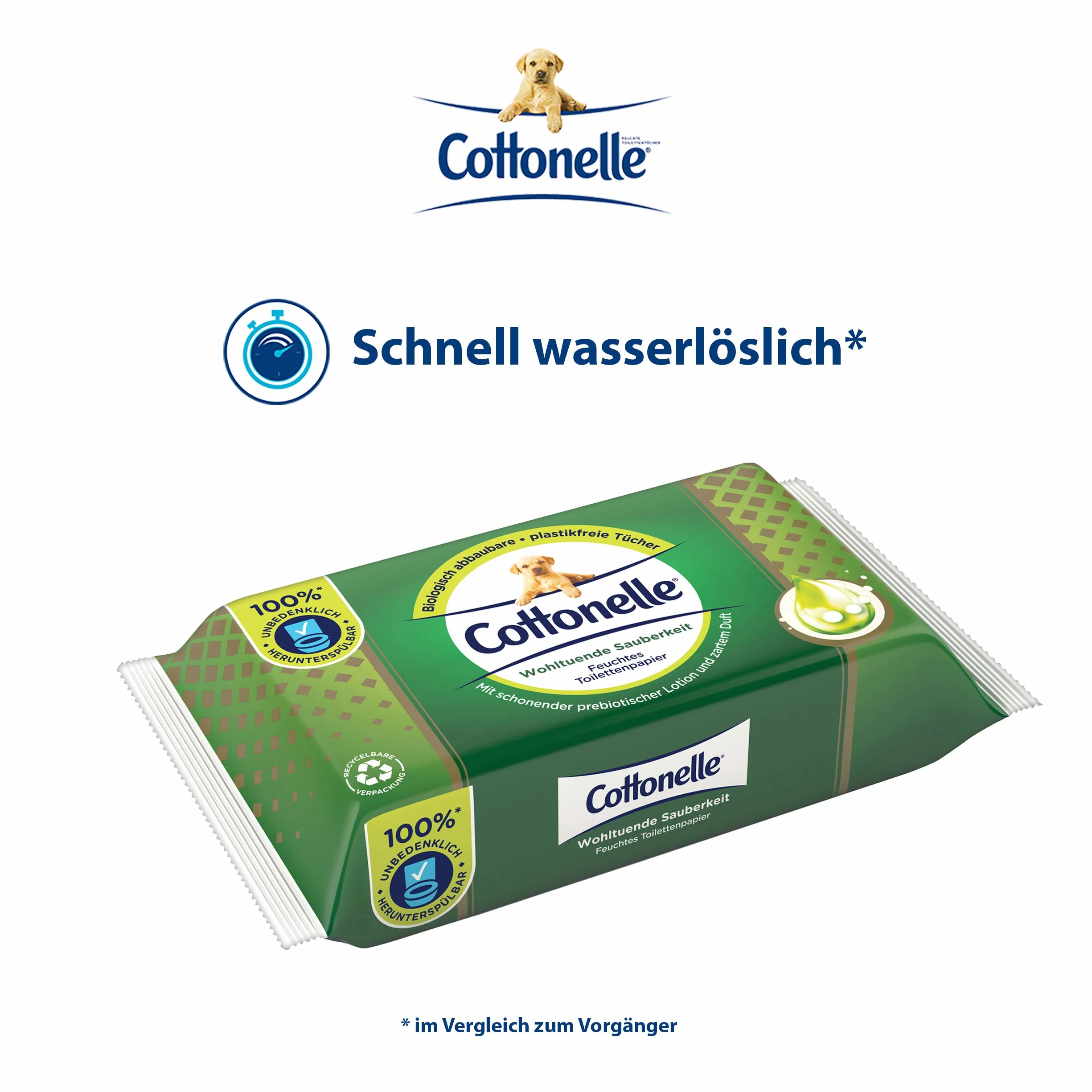 Cottonelle Wilgotny papier toaletowy, kojąca czystość, z balsamem prebiotycznym, biodegradowalny, bez plastiku, wielokrotnego zamykania, pojedyncze opakowanie, 38 chusteczek nawilżanych, 38 sztuk (1