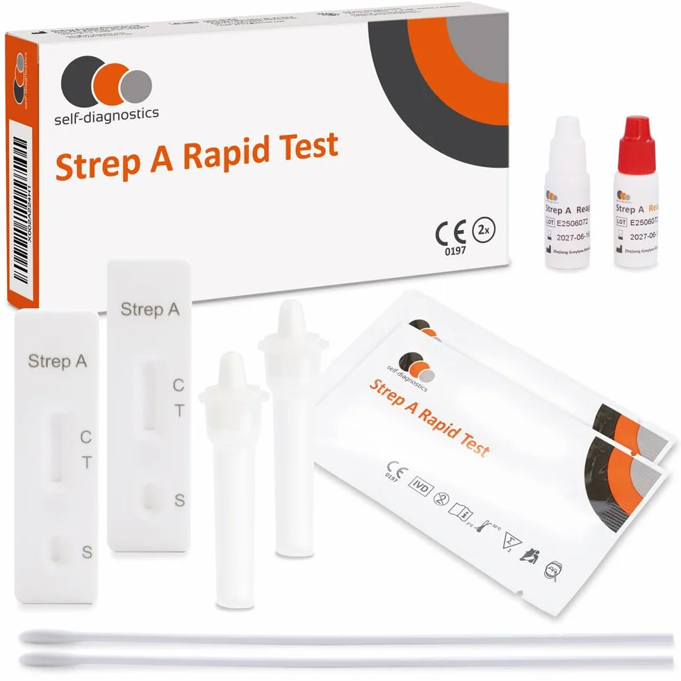 2x self-diagnostics Test Strep A – szybki test na paciorkowce z wymazem z gardła – domowy zestaw do wykrywania antygenu paciorkowców grupy A – wsparcie zdrowia i bezpieczeństwa Twojej rodziny