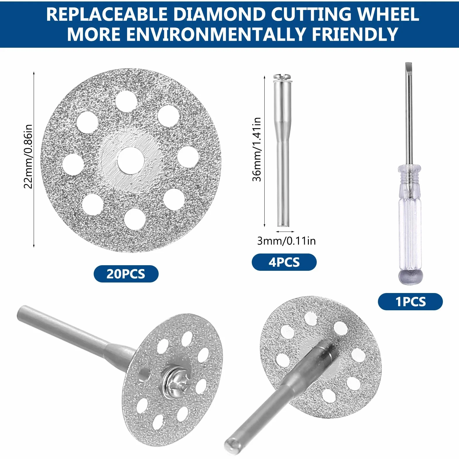 25 Sztuk Tarcze tnące 22 mm do Dremel – Akcesoria do Cięcia Kamienia, Szkła, Płytek – Zawiera 4 Wrzeciona 3 mm i 1 Śrubokręt