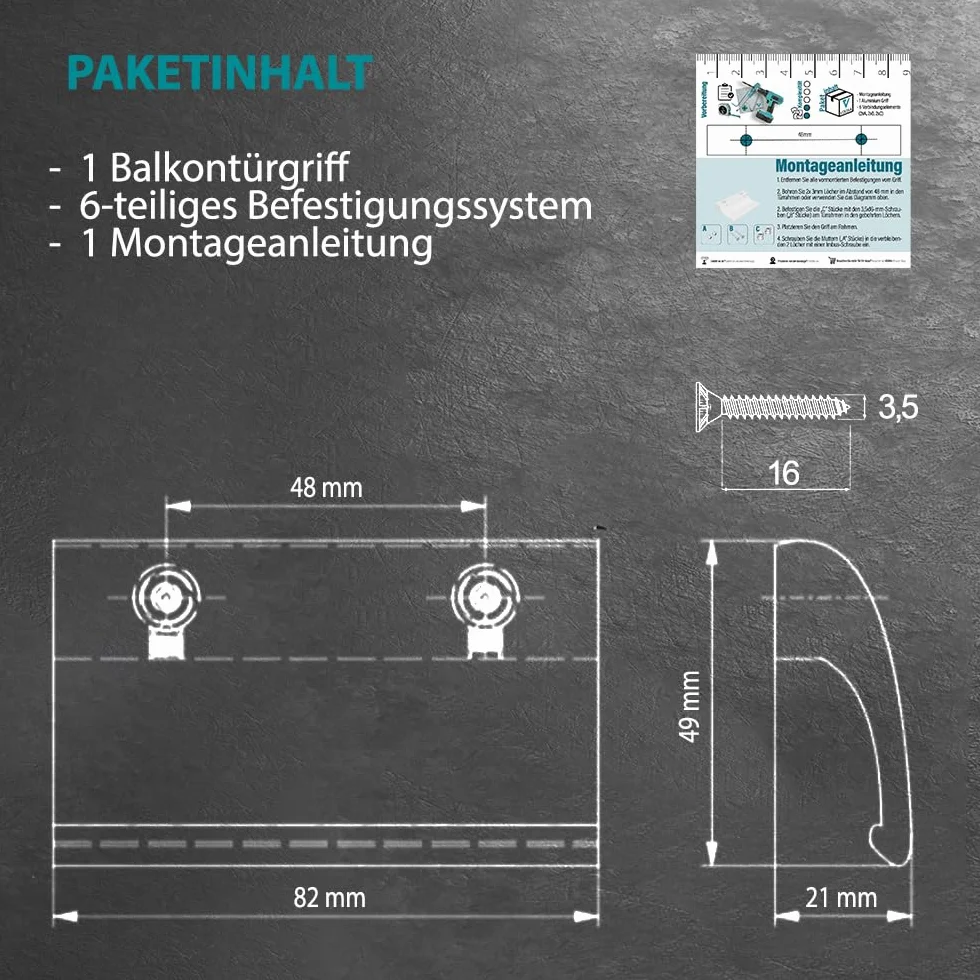 VOOXA Uchwyt do drzwi balkonowych z aluminium, do użytku na zewnątrz, 82 x 49 mm, wysokiej jakości uchwyt do drzwi balkonowych lub tarasowych (szary antracytowy RAL7016)