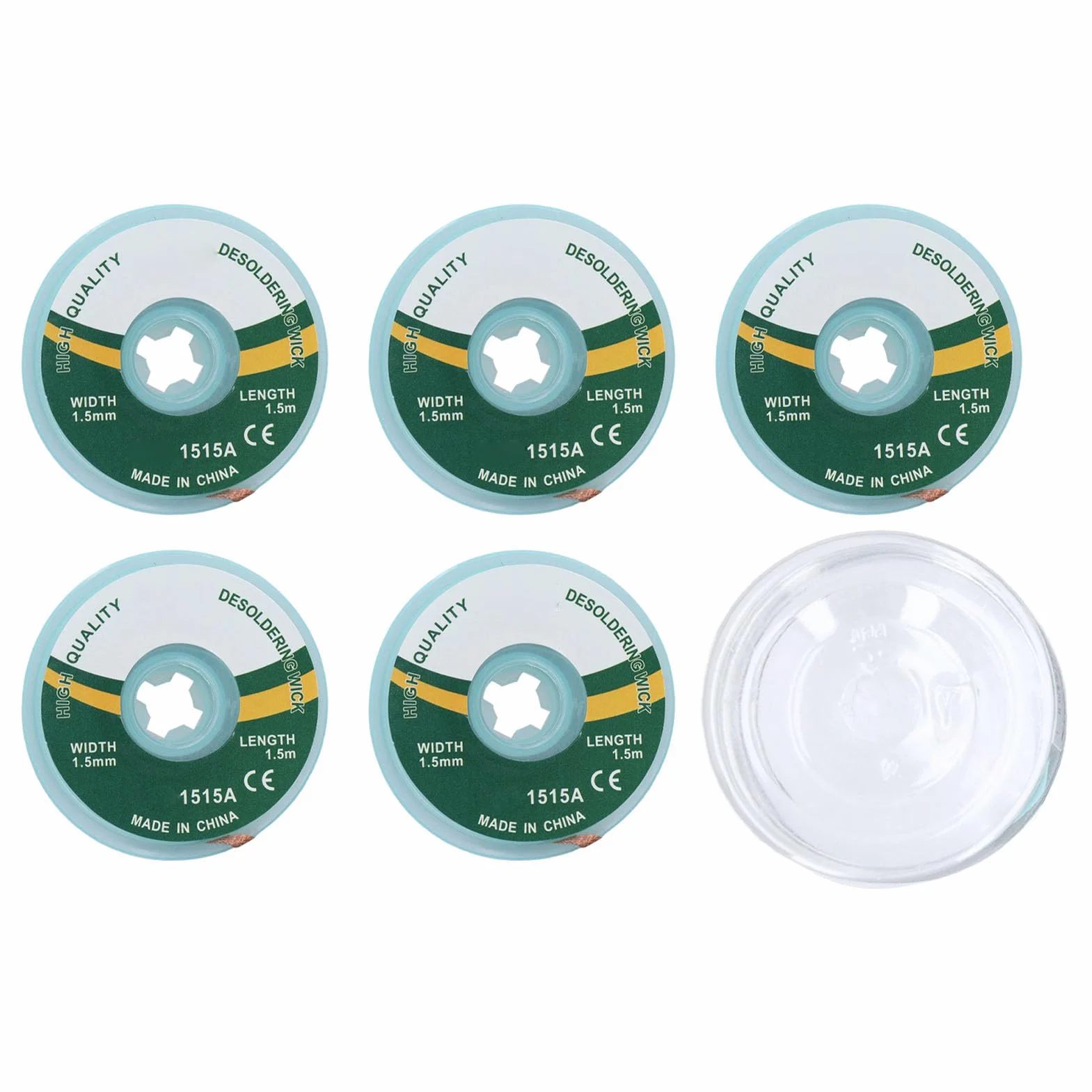 Solder Wick Desoldering Braid No-Clean Flux 1.5mm x 1.5m 5PCS Alloy Copper Braided for PCB Repair